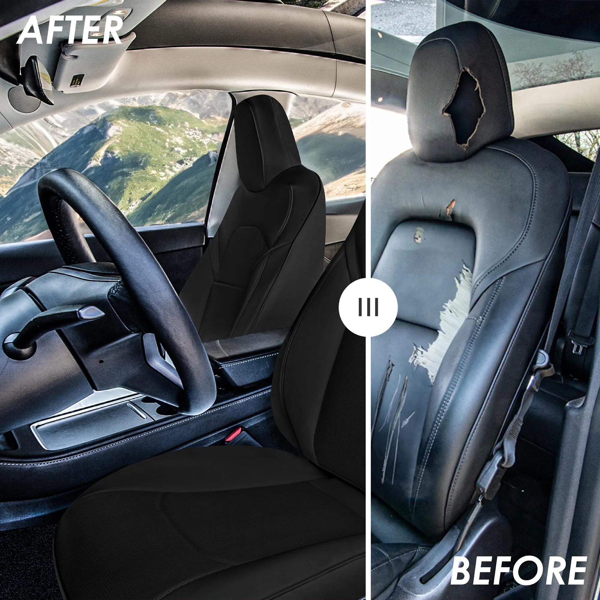 Tesla Model Y 2020 - 2024 - Full Set Seat Covers - Black Faux Leather
