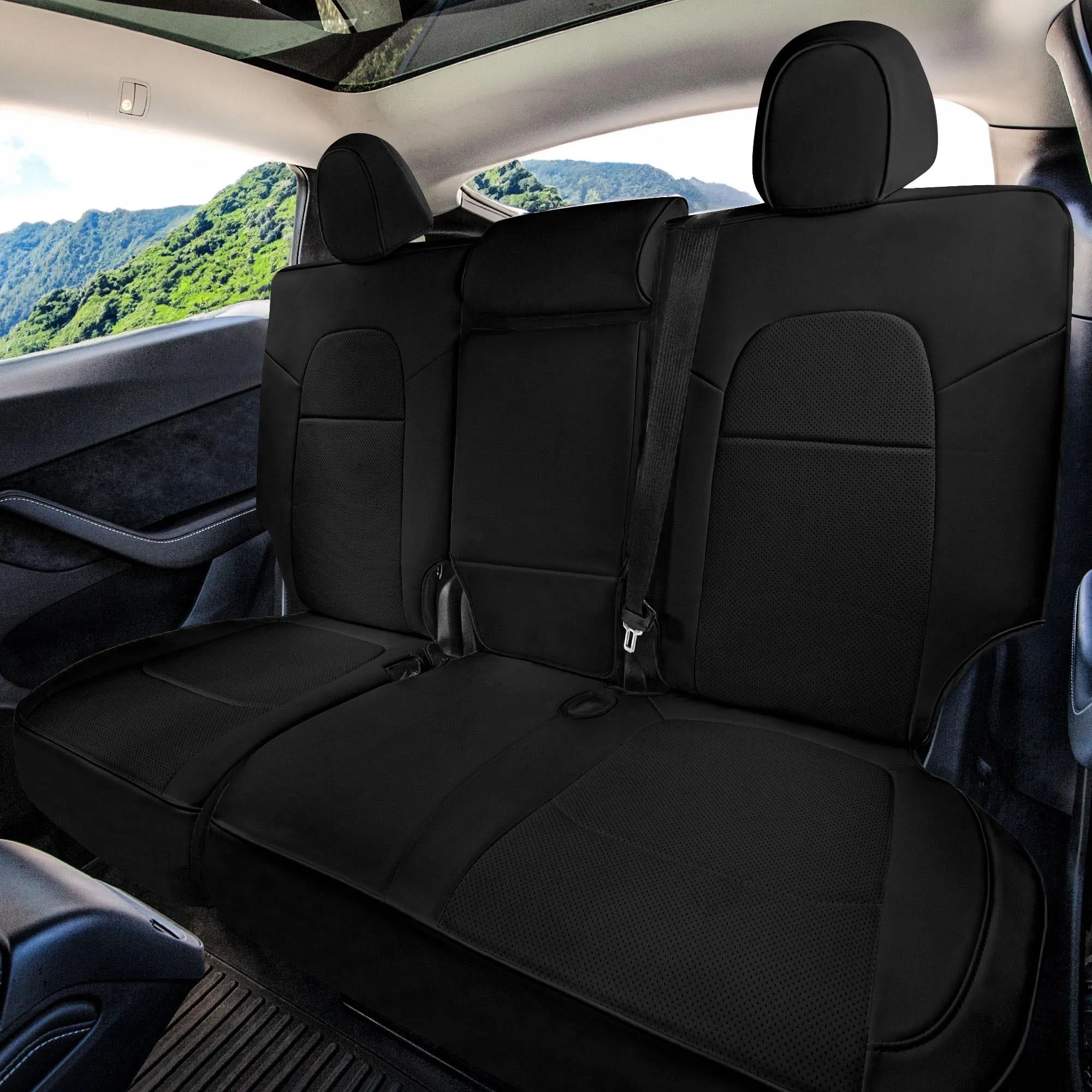 Tesla Model Y 2020 - 2024 - Full Set Seat Covers - Black Faux Leather