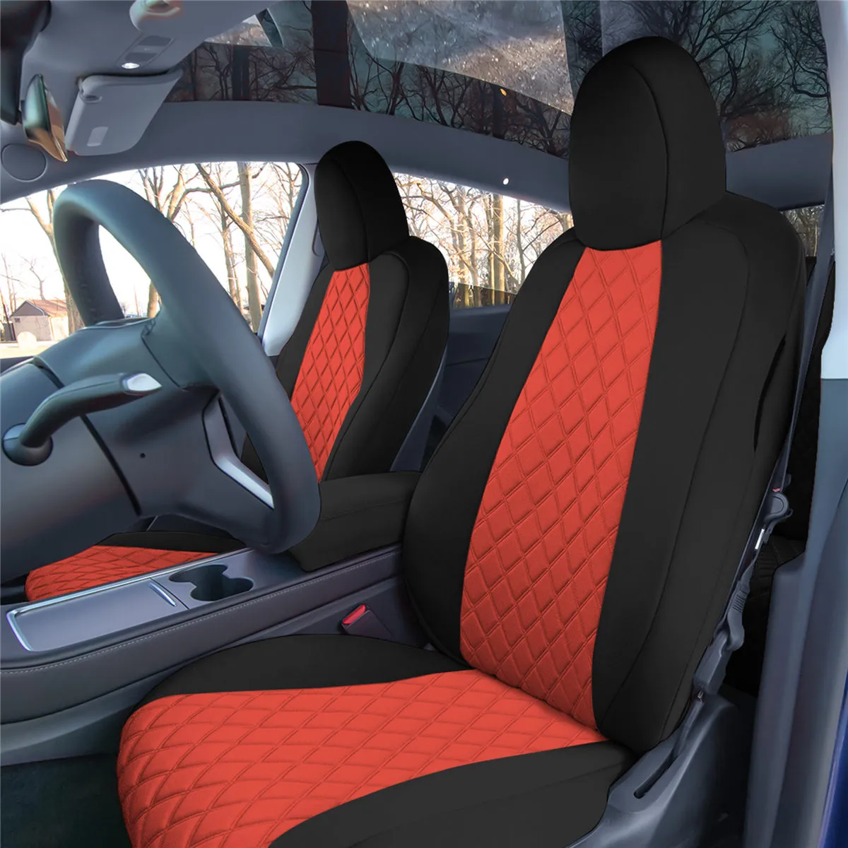 Tesla Model Y 2020 - 2024 - Full Set Seat Covers - Red Ultraflex Neoprene
