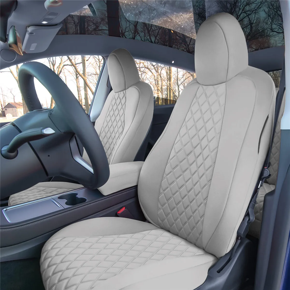 Tesla Model Y 2020 - 2024 - Full Set Seat Covers - Solid Gray Ultraflex Neoprene