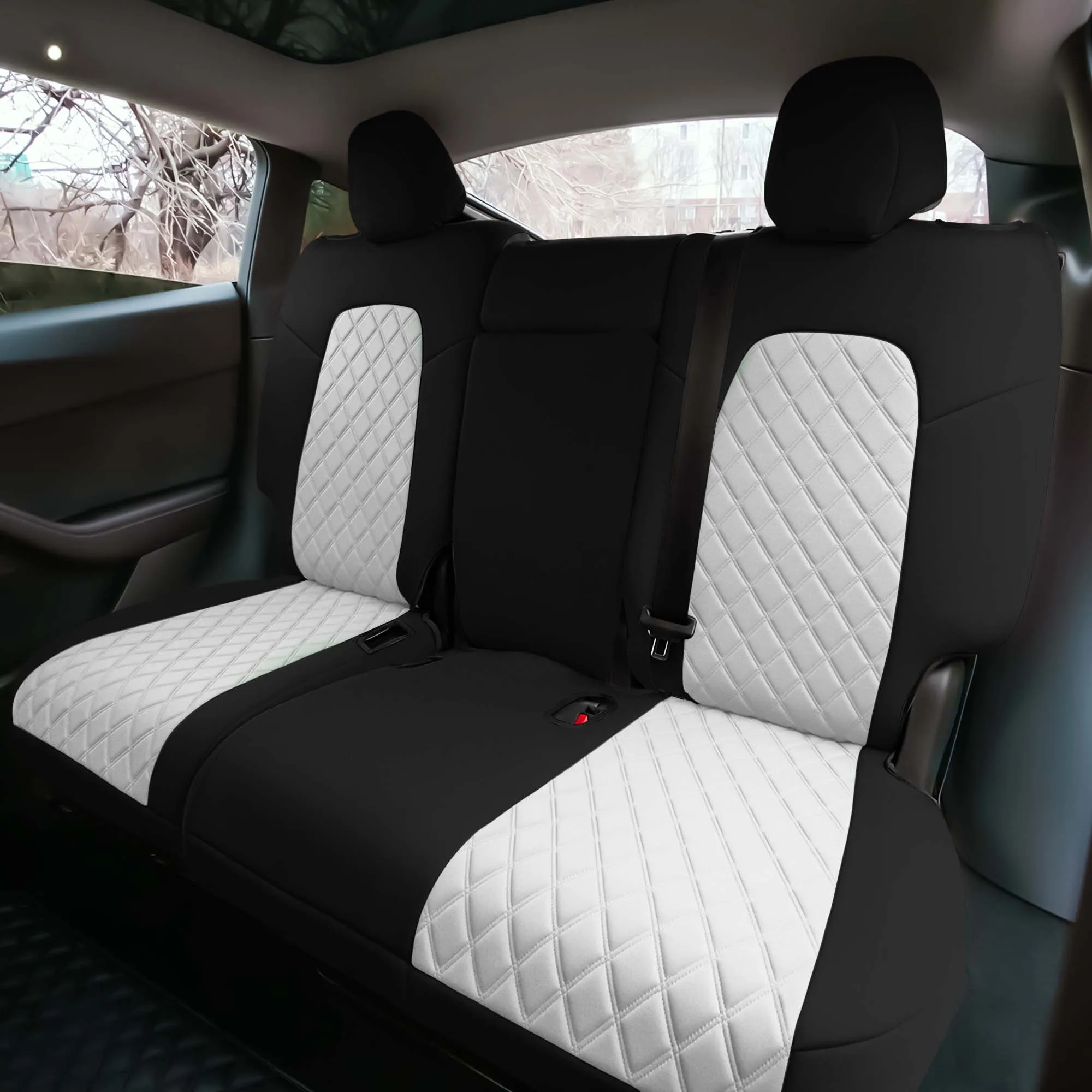Tesla Model Y 2020 - 2024 - Full Set Seat Covers - White Ultraflex Neoprene