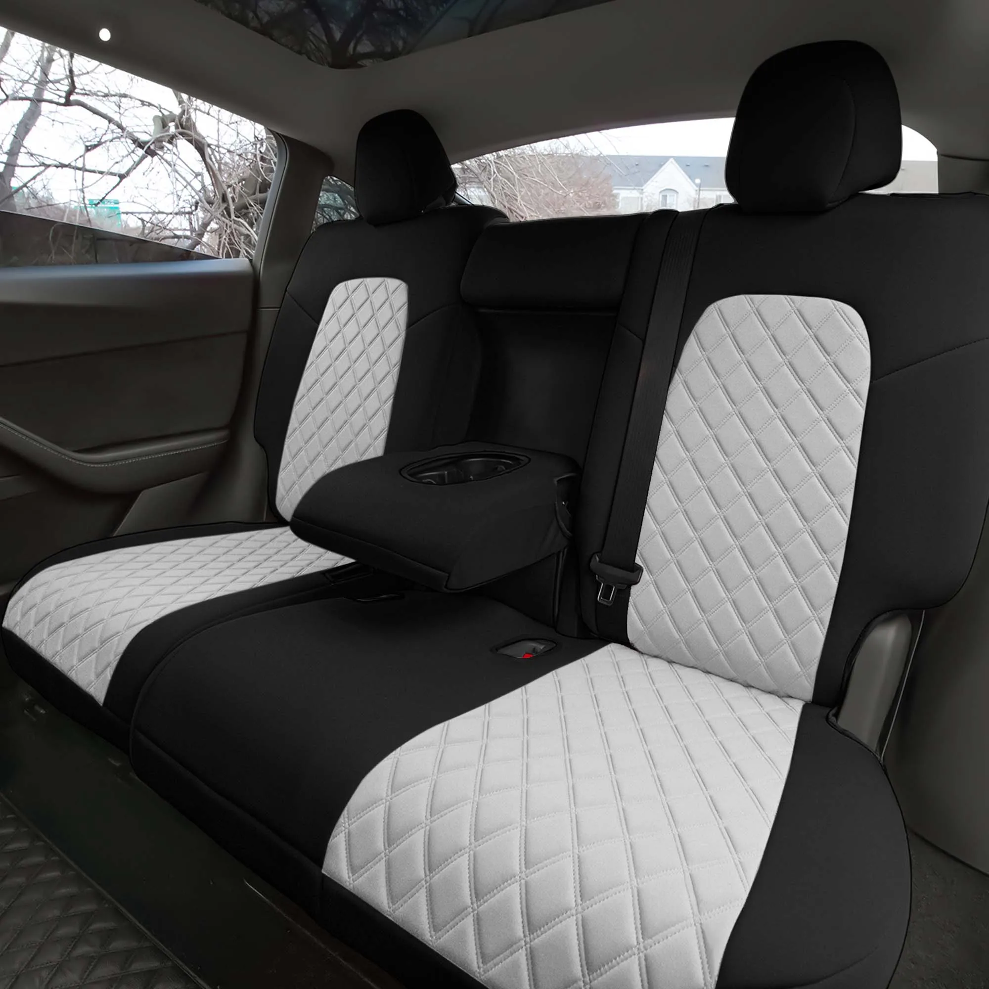Tesla Model Y 2020 - 2024 - Full Set Seat Covers - White Ultraflex Neoprene
