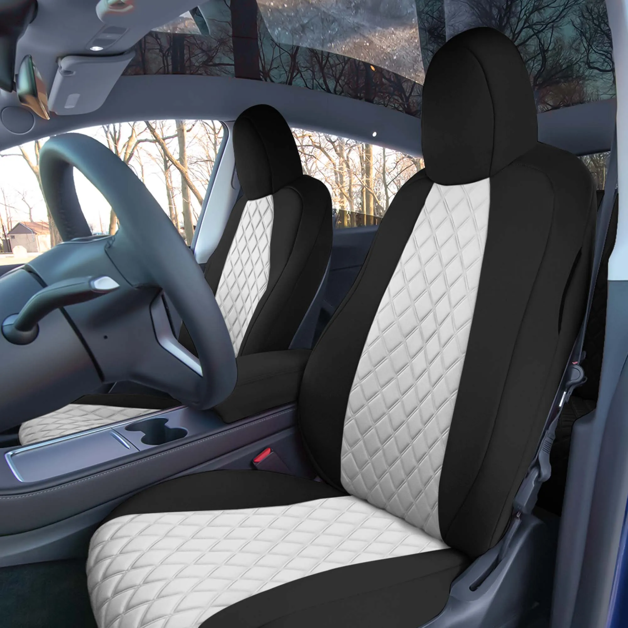 Tesla Model Y 2020 - 2024 - Full Set Seat Covers - White Ultraflex Neoprene