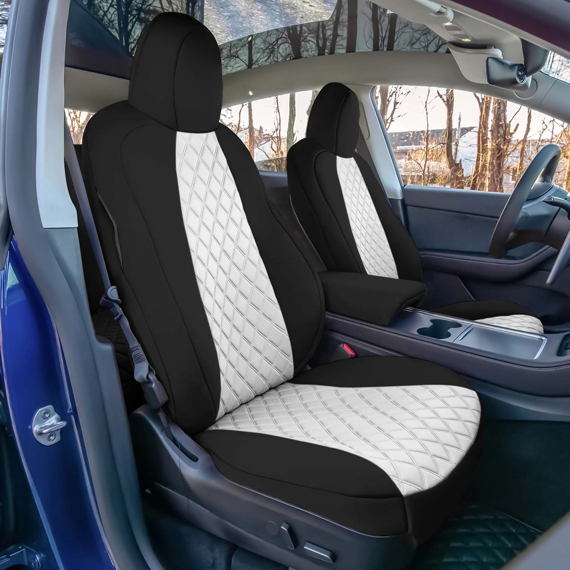 Tesla Model Y 2020 - 2024 - Full Set Seat Covers - White Ultraflex Neoprene