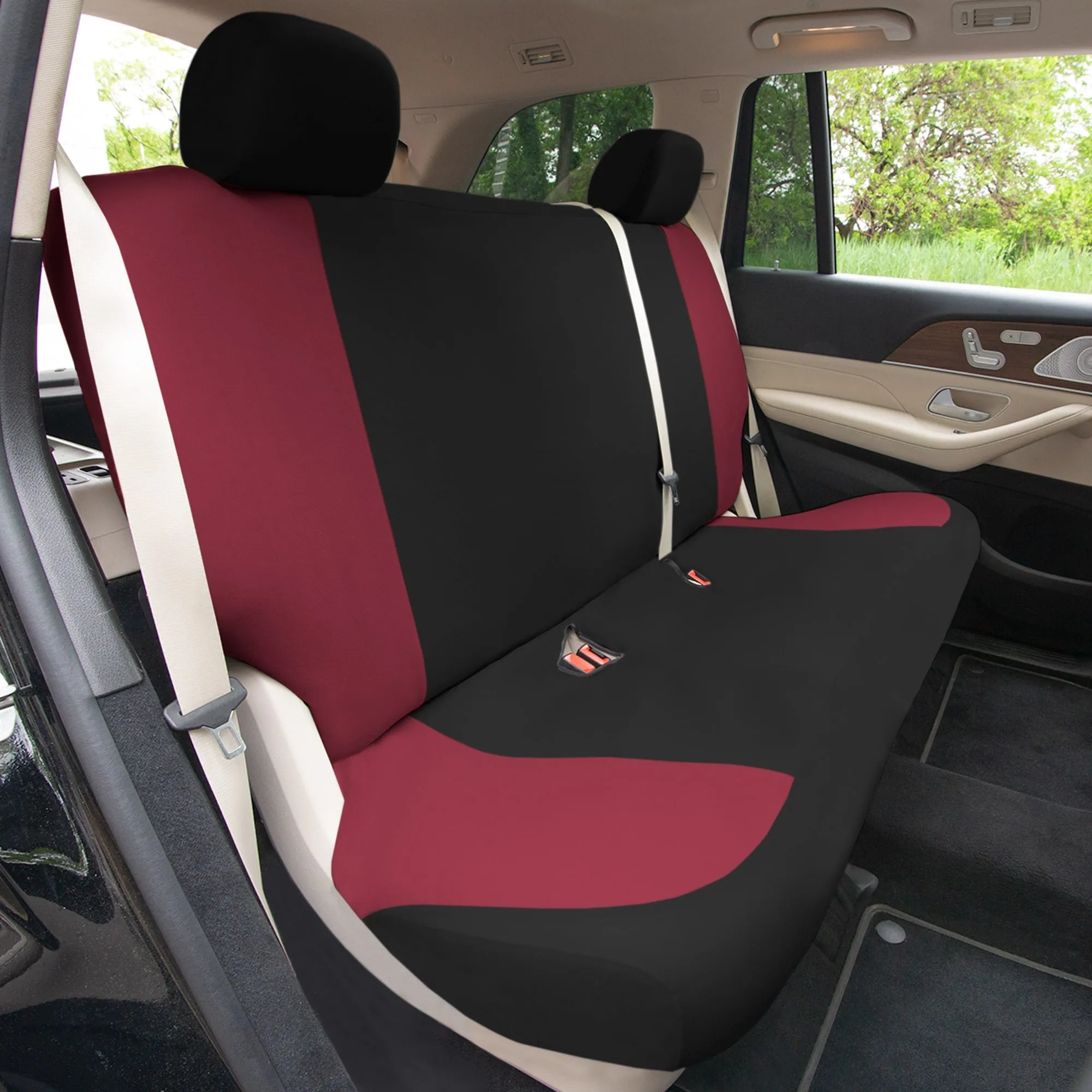 TLH Classic Flat Cloth Car Seat Covers Full Set - Burgundy