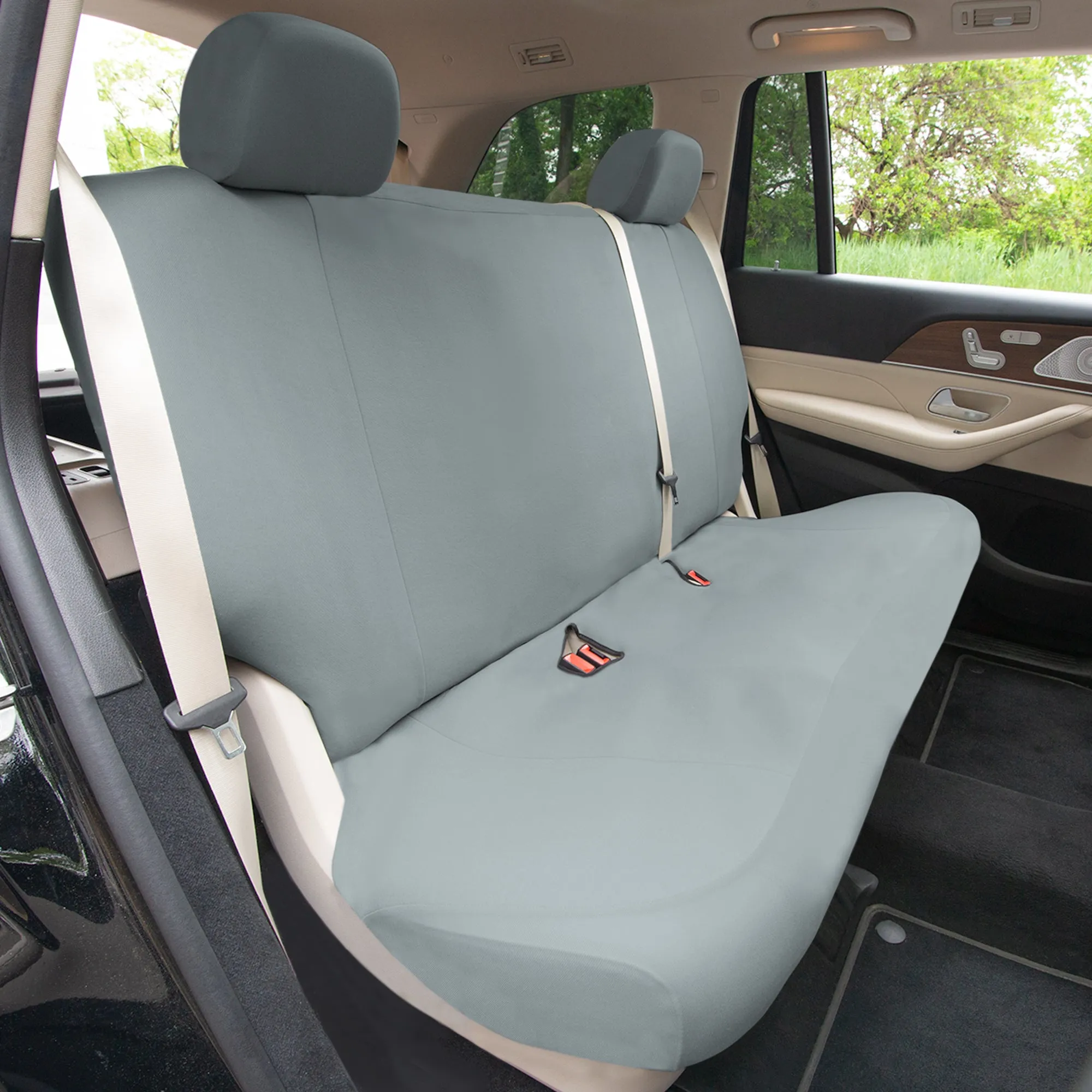 TLH Classic Flat Cloth Car Seat Covers Full Set - Solid Gray