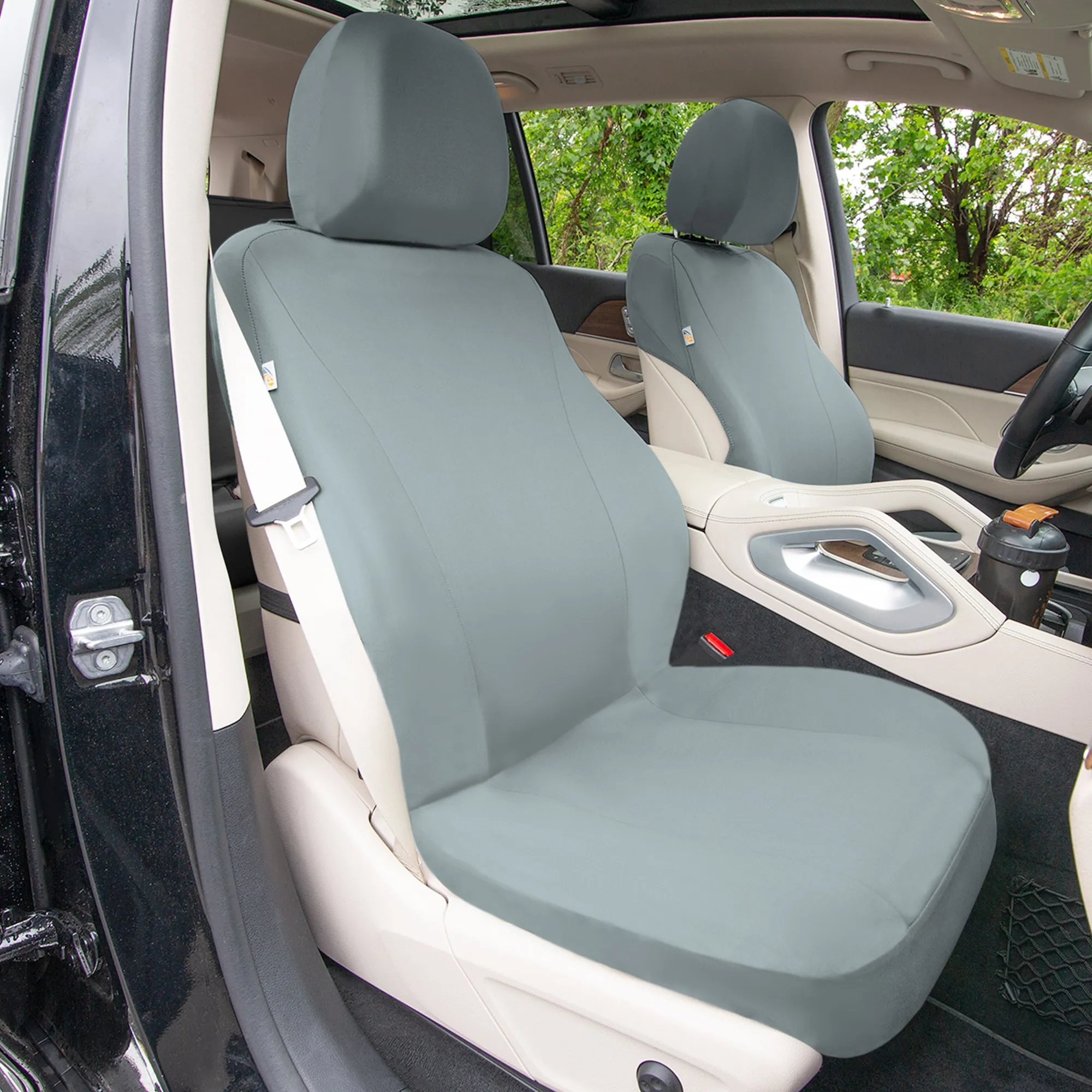 TLH Classic Flat Cloth Car Seat Covers Full Set - Solid Gray