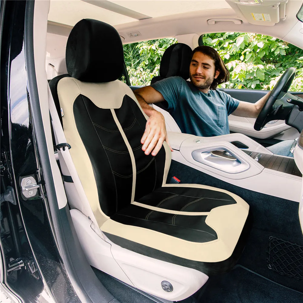 TLH Universal Fit Car Seat Cover - Full Set of Automotive Seat Covers Beige