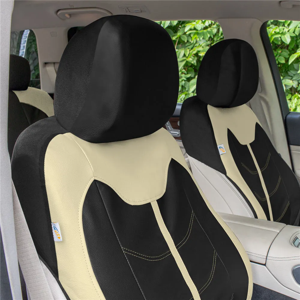 TLH Universal Fit Car Seat Cover - Full Set of Automotive Seat Covers Beige