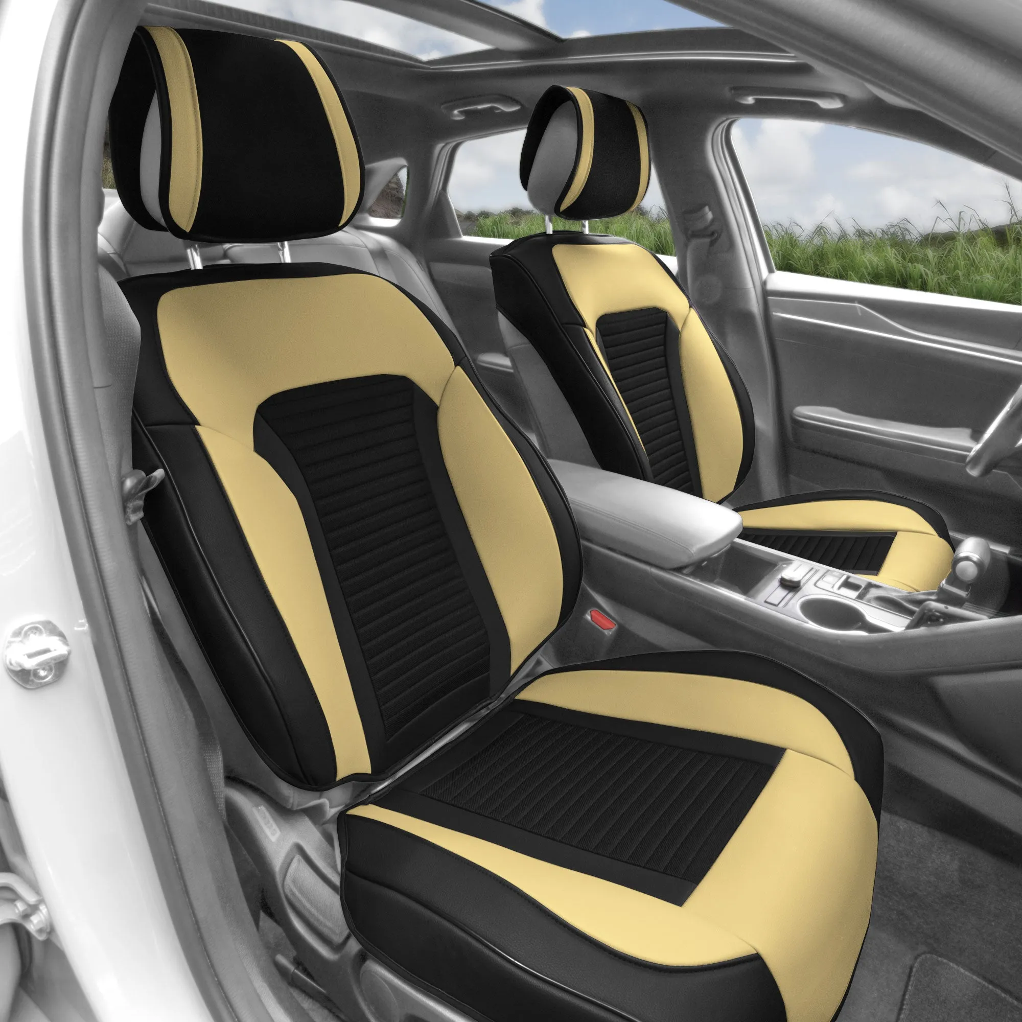 Tour19 Faux Leather 3D Mesh Seat Cushions - Front Set Beige