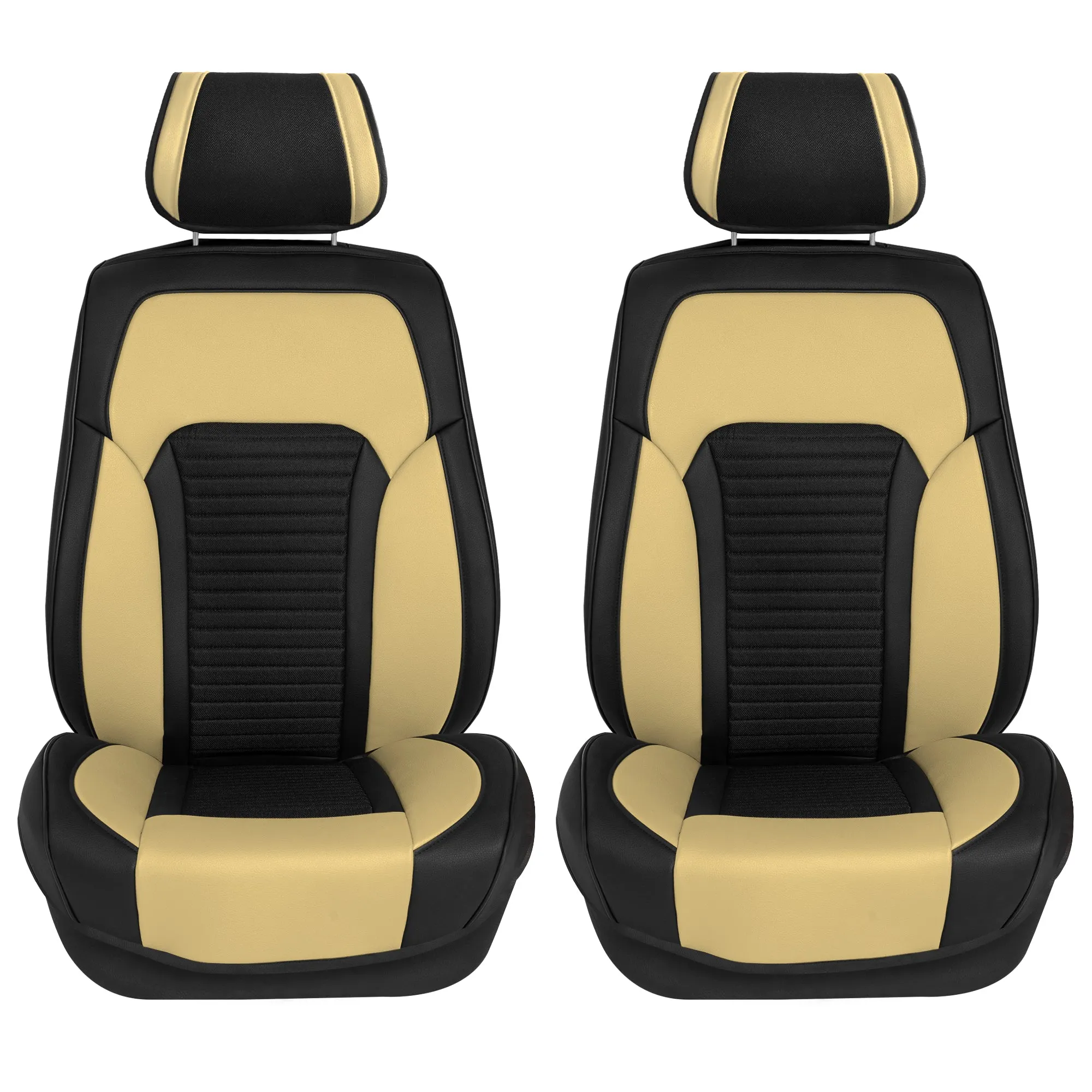 Tour19 Faux Leather 3D Mesh Seat Cushions - Front Set Beige