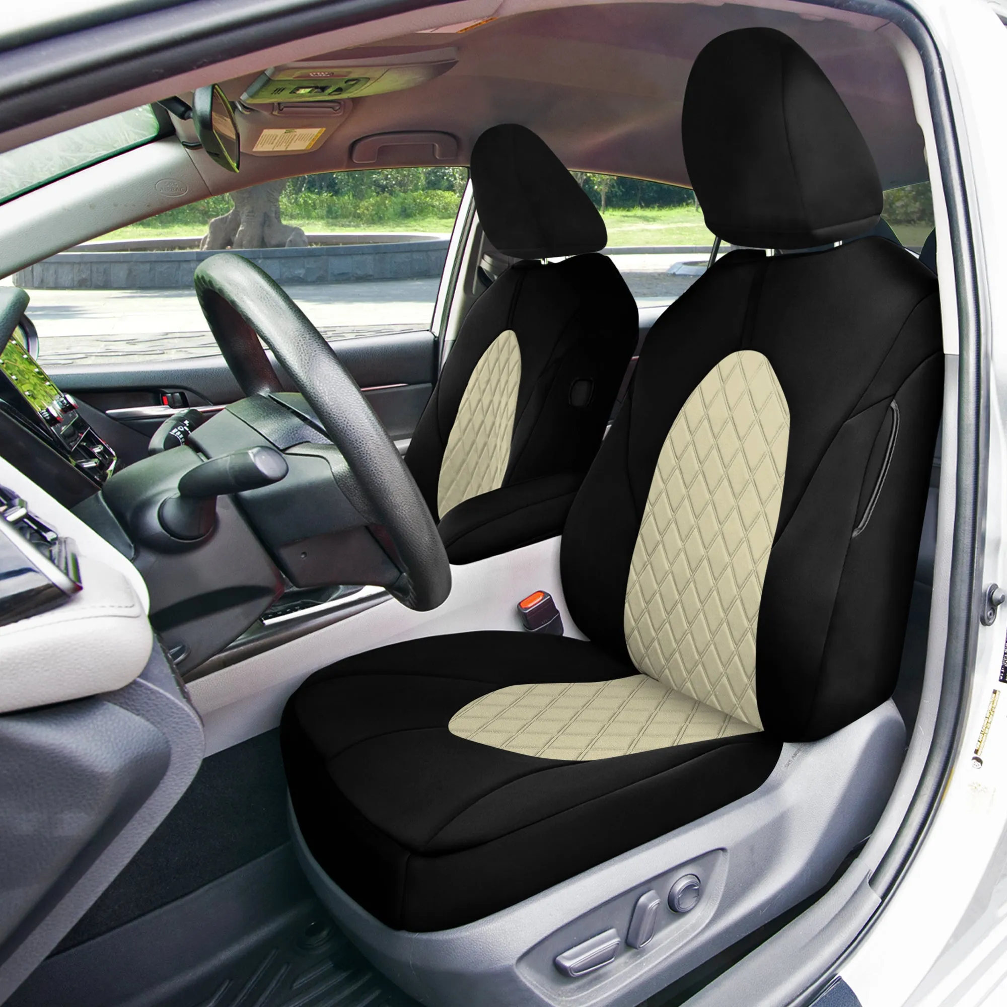 Toyota Camry 2018 - 2024  - Front Set Seat Covers - Beige Ultraflex Neoprene