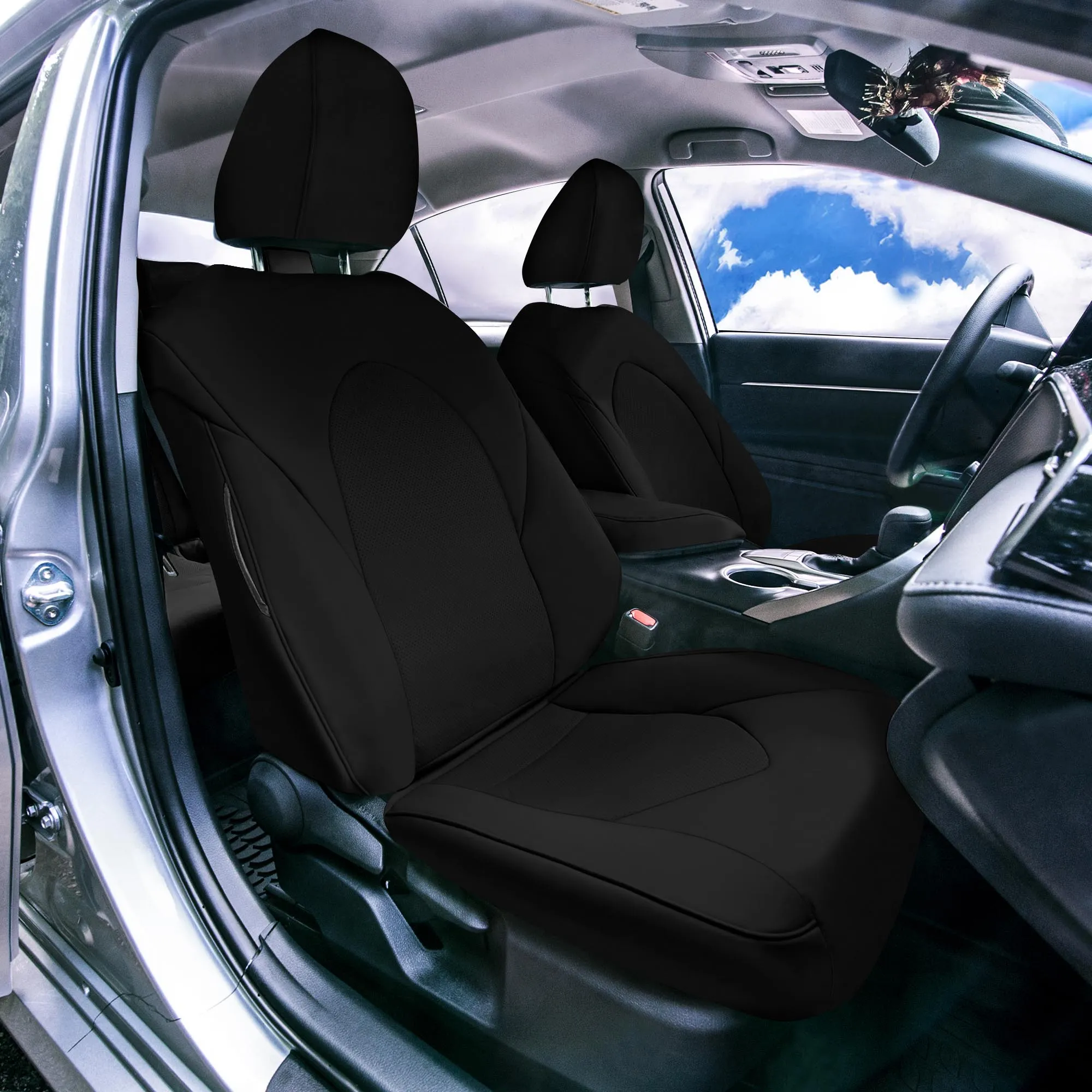 Toyota Camry 2018 - 2024 L | LE | SE | XLE | XSE - Front Set Seat Covers - Black Faux Leather