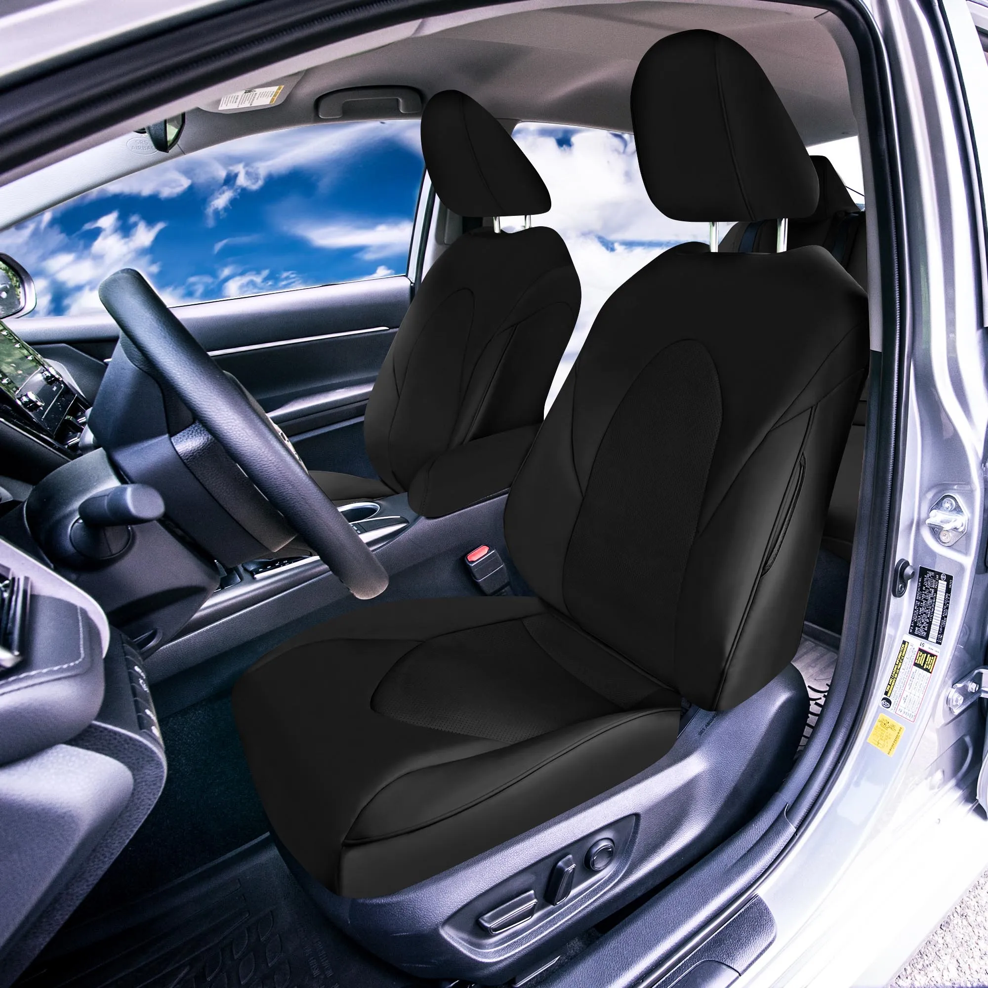 Toyota Camry 2018 - 2024 L | LE | SE | XLE | XSE - Front Set Seat Covers - Black Faux Leather