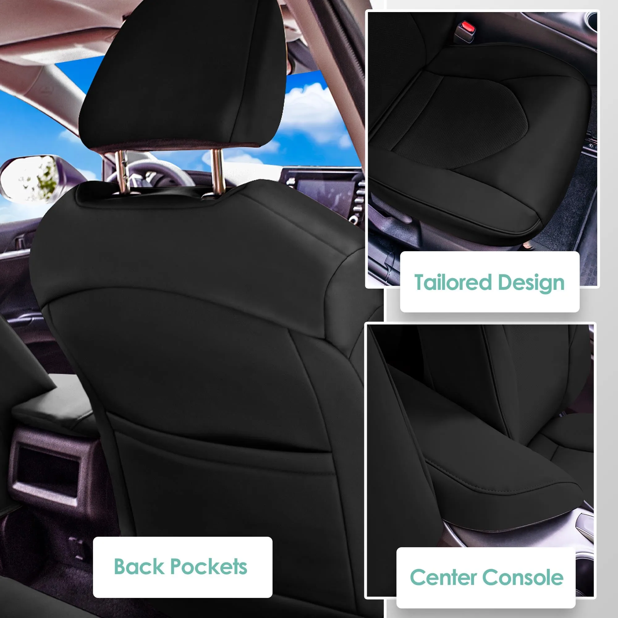 Toyota Camry 2018 - 2024 L | LE | SE | XLE | XSE - Front Set Seat Covers - Black Faux Leather