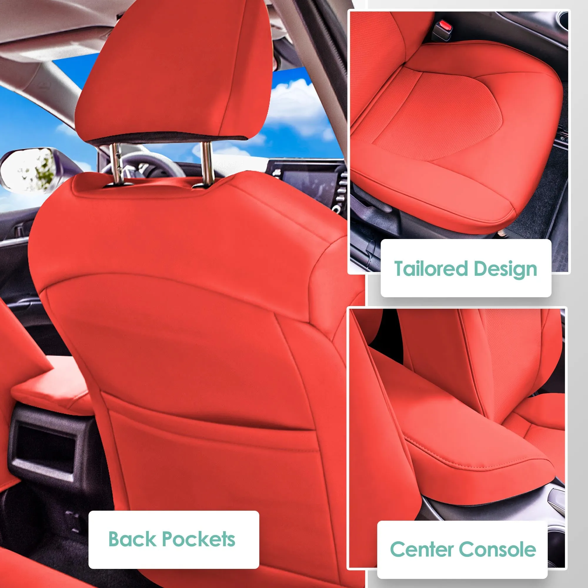 Toyota Camry 2018 - 2024 L | LE | SE | XLE | XSE - Front Set Seat Covers - Solid Red Faux Leather