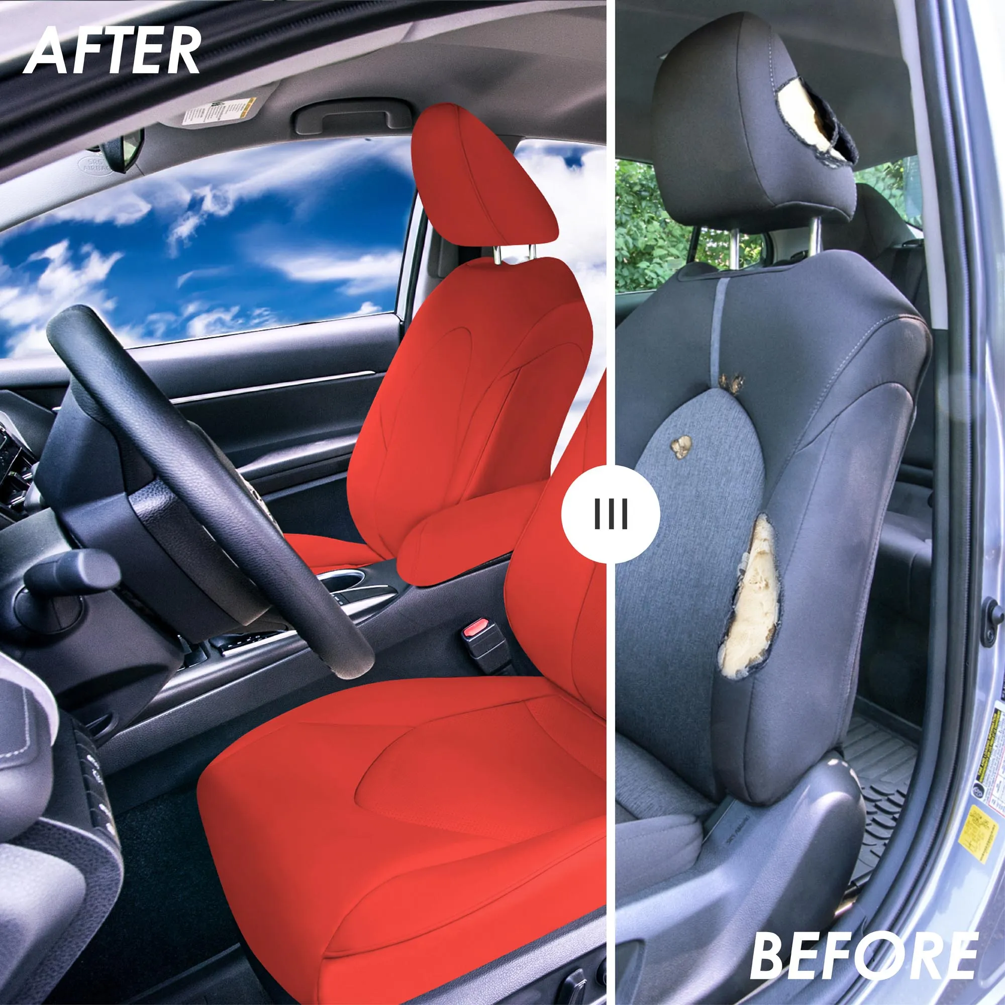 Toyota Camry 2018 - 2024 L | LE | SE | XLE | XSE - Front Set Seat Covers - Solid Red Faux Leather