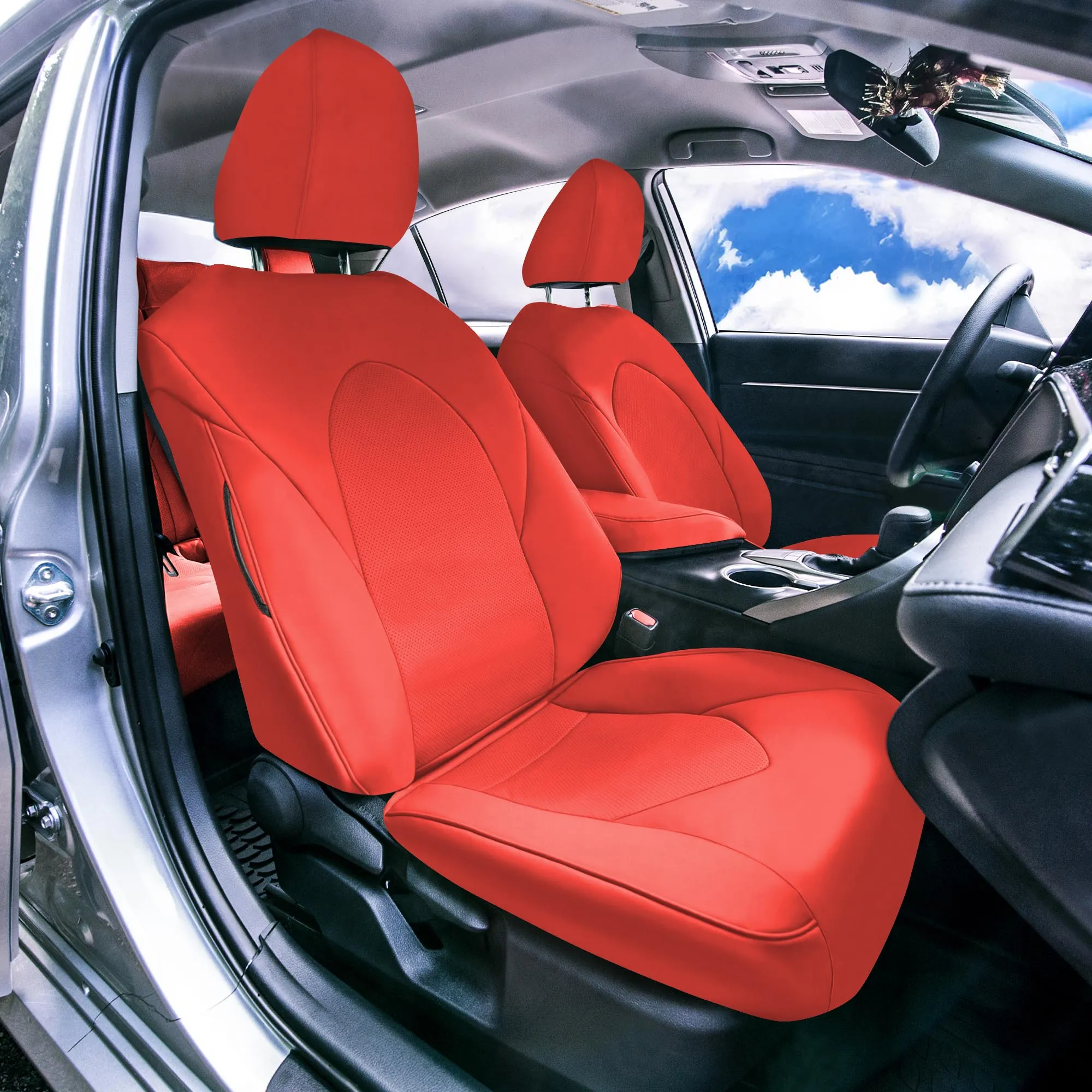 Toyota Camry 2018 - 2024 L | LE | SE | XLE | XSE - Front Set Seat Covers - Solid Red Faux Leather