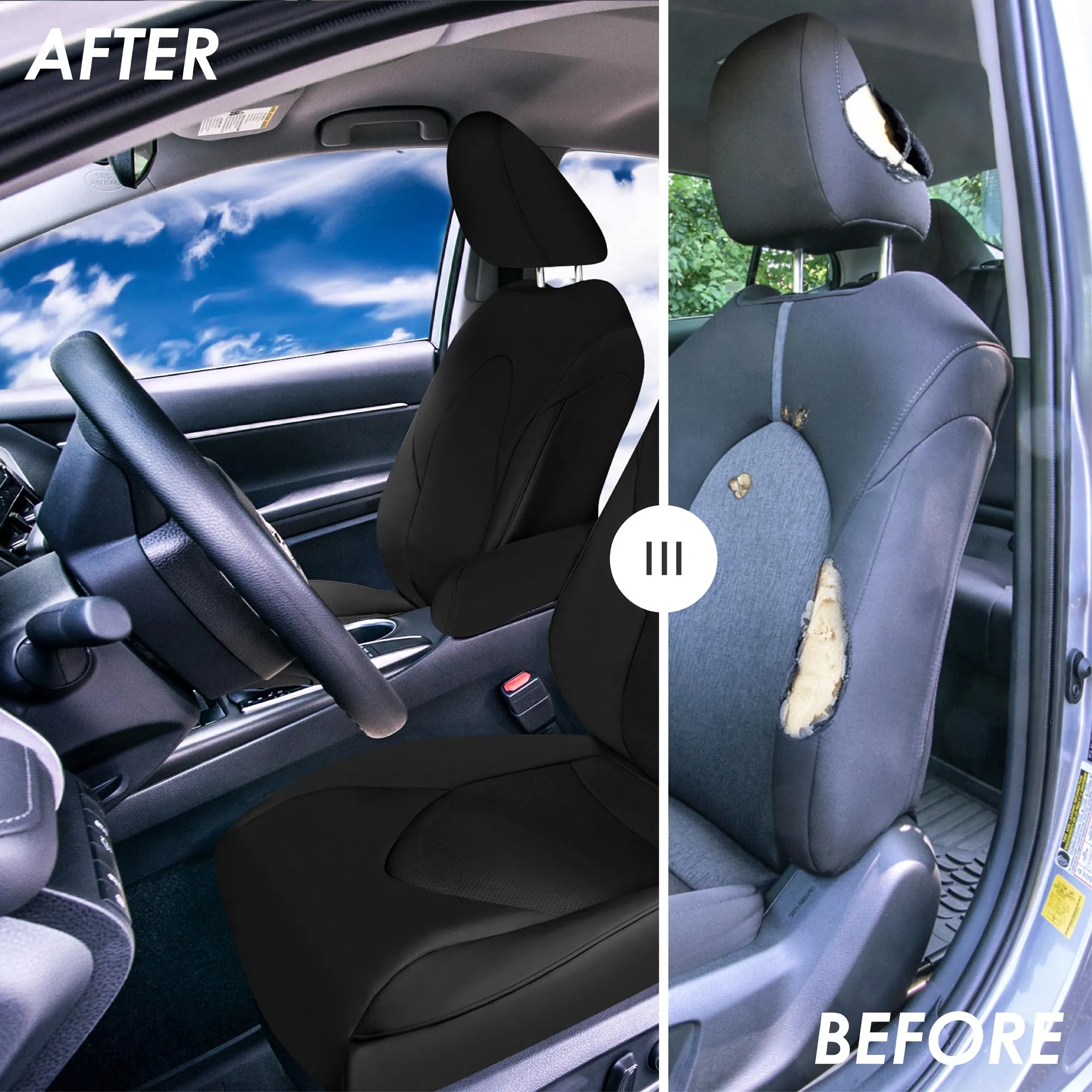 Toyota Camry 2018 - 2024 L | LE | SE | XLE | XSE - Full Set Seat Covers - Black Faux Leather