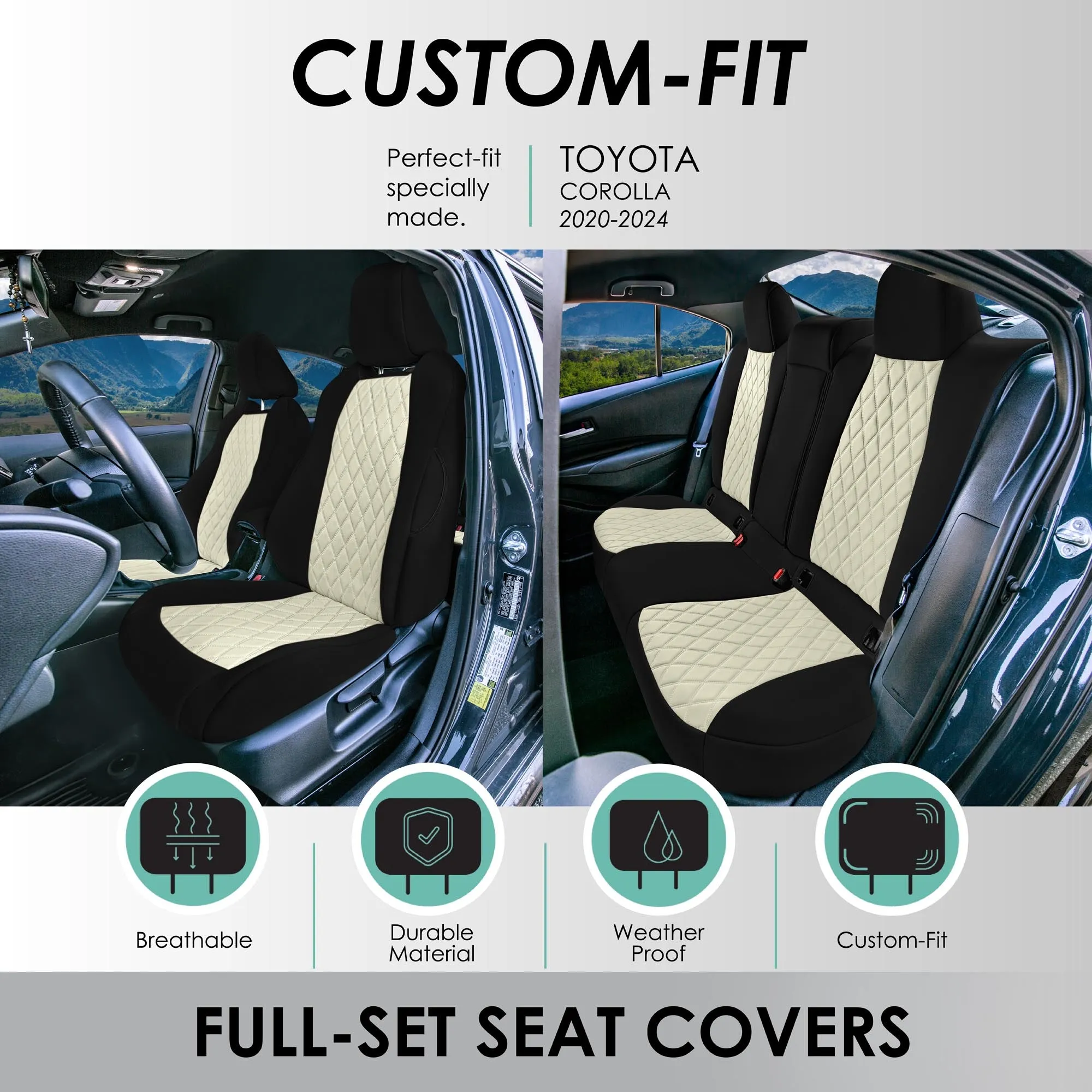 Toyota Corolla - 2020-2024 - Full Set Seat Covers - Beige Ultraflex Neoprene