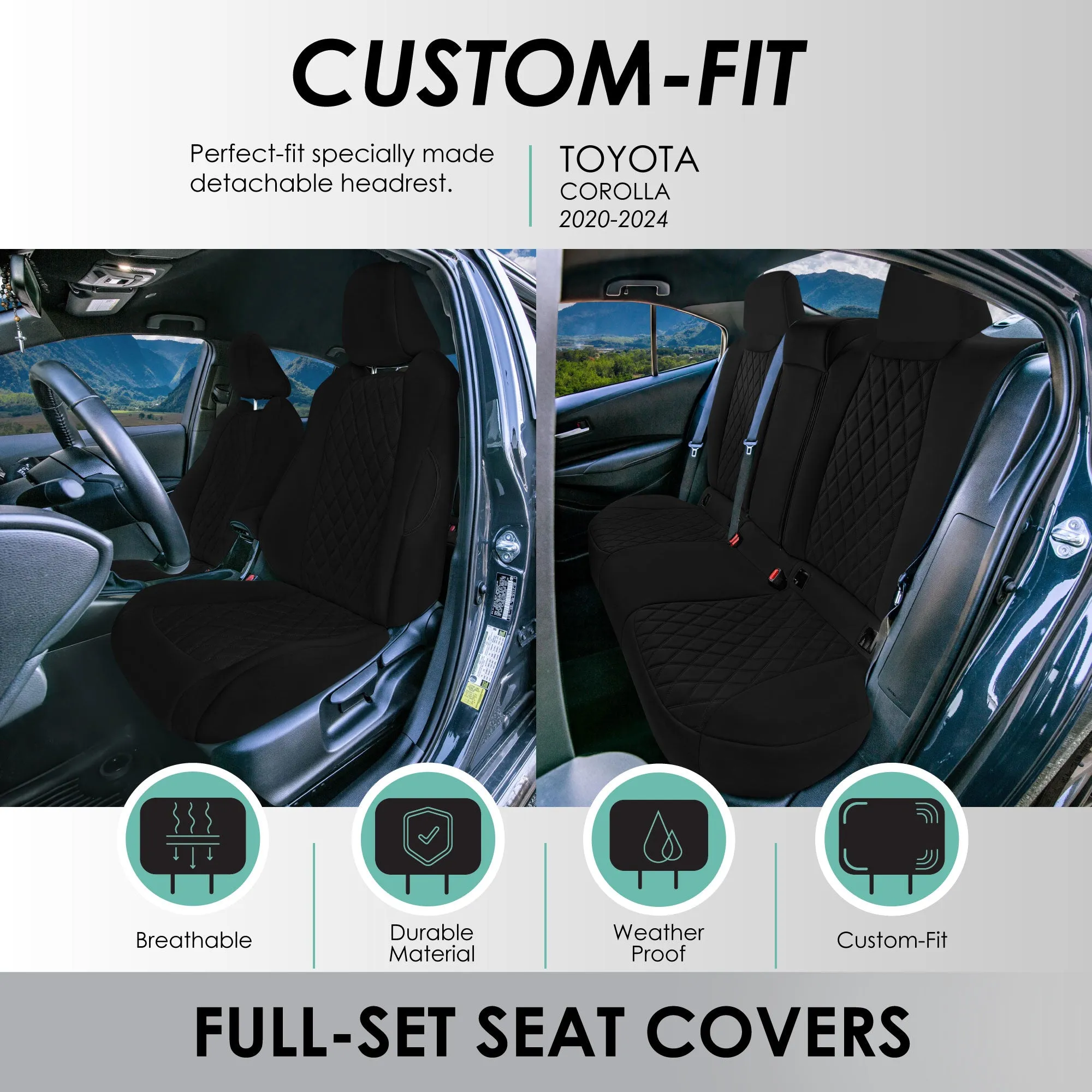 Toyota Corolla Cross - 2022-2024 - Full Set Seat Covers - Black Ultraflex Neoprene