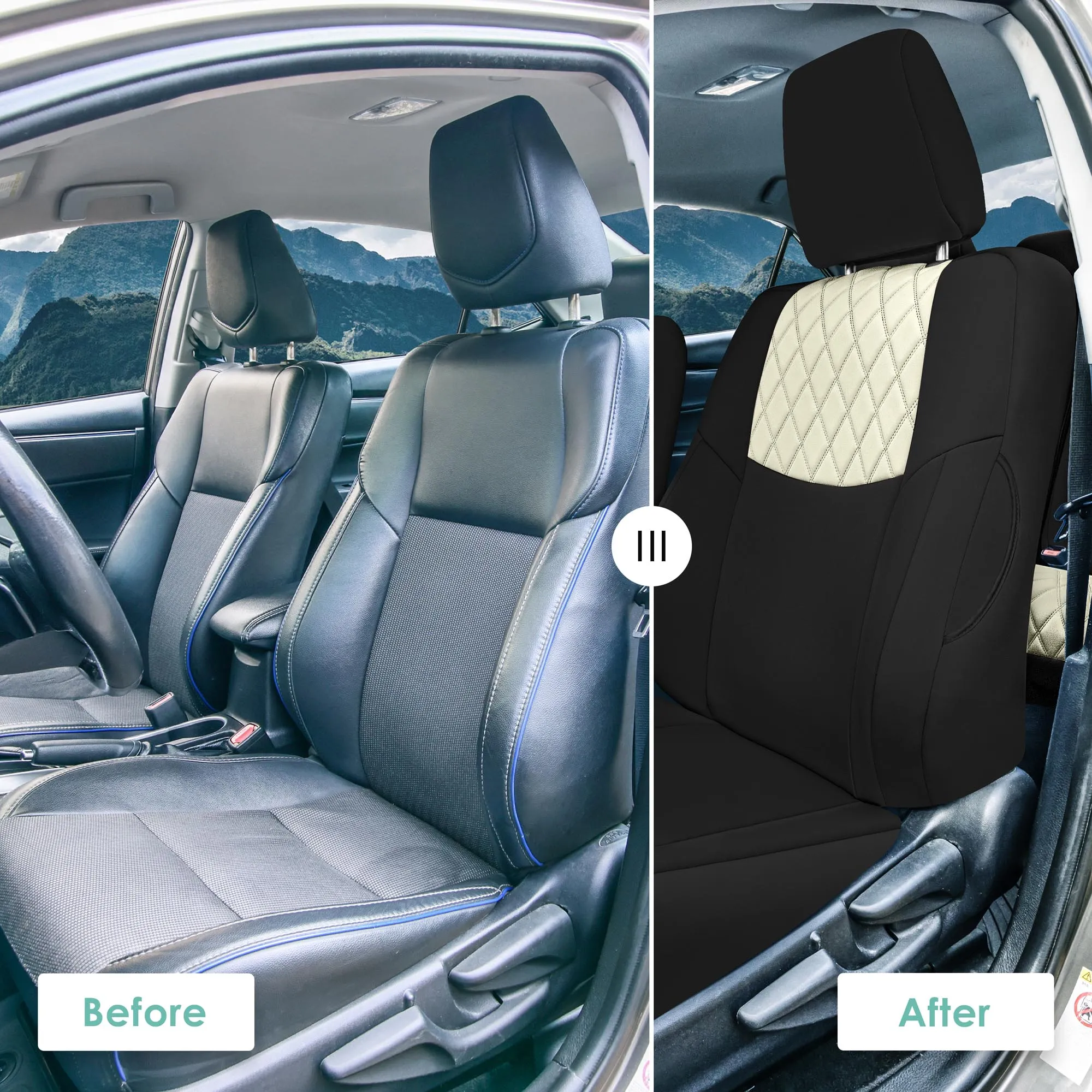 Toyota Corolla S | SE | LE 2014-2019 - Front Set Seat Covers - Beige Ultraflex Neoprene