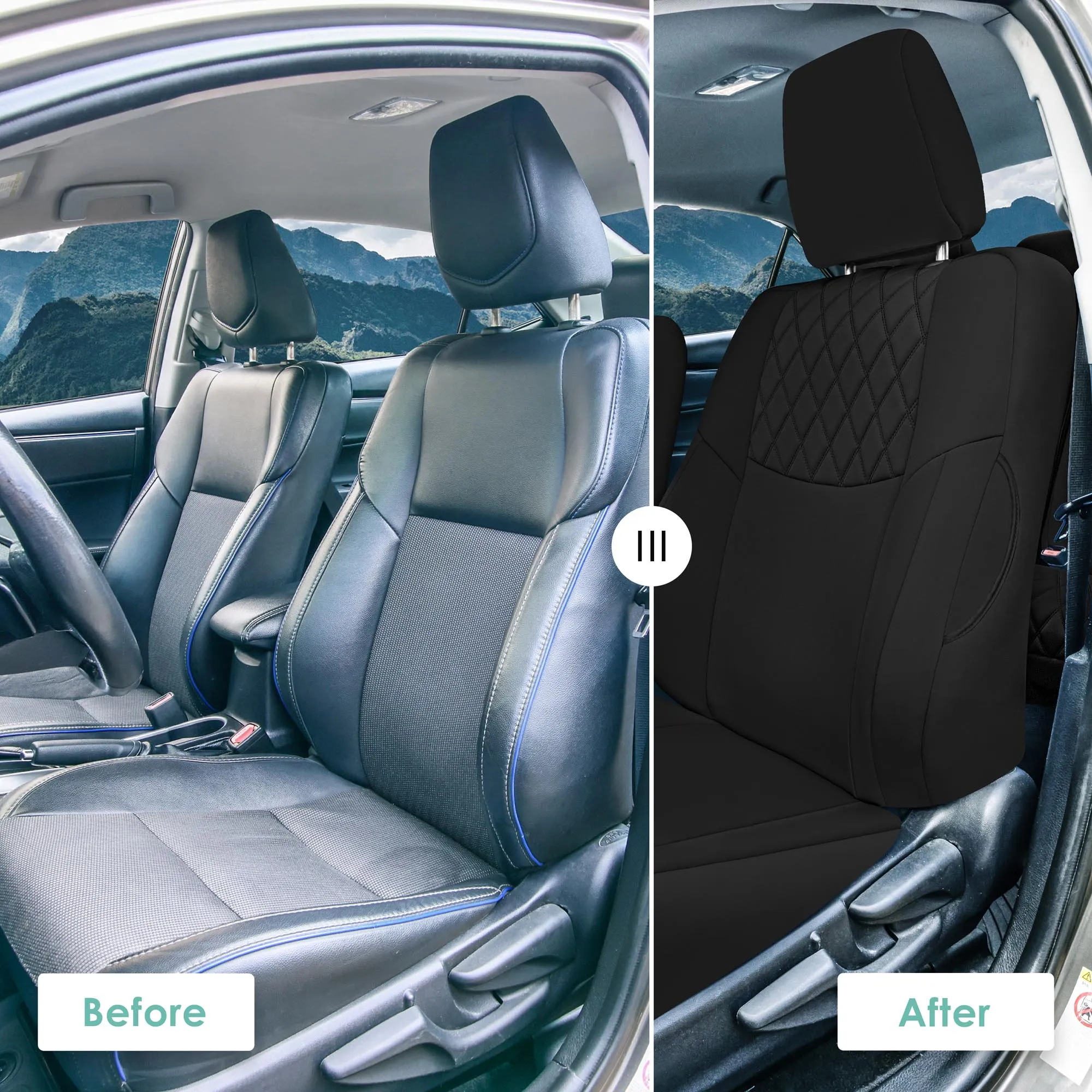 Toyota Corolla S | SE | LE 2014-2019 - Front Set Seat Covers - Black Ultraflex Neoprene