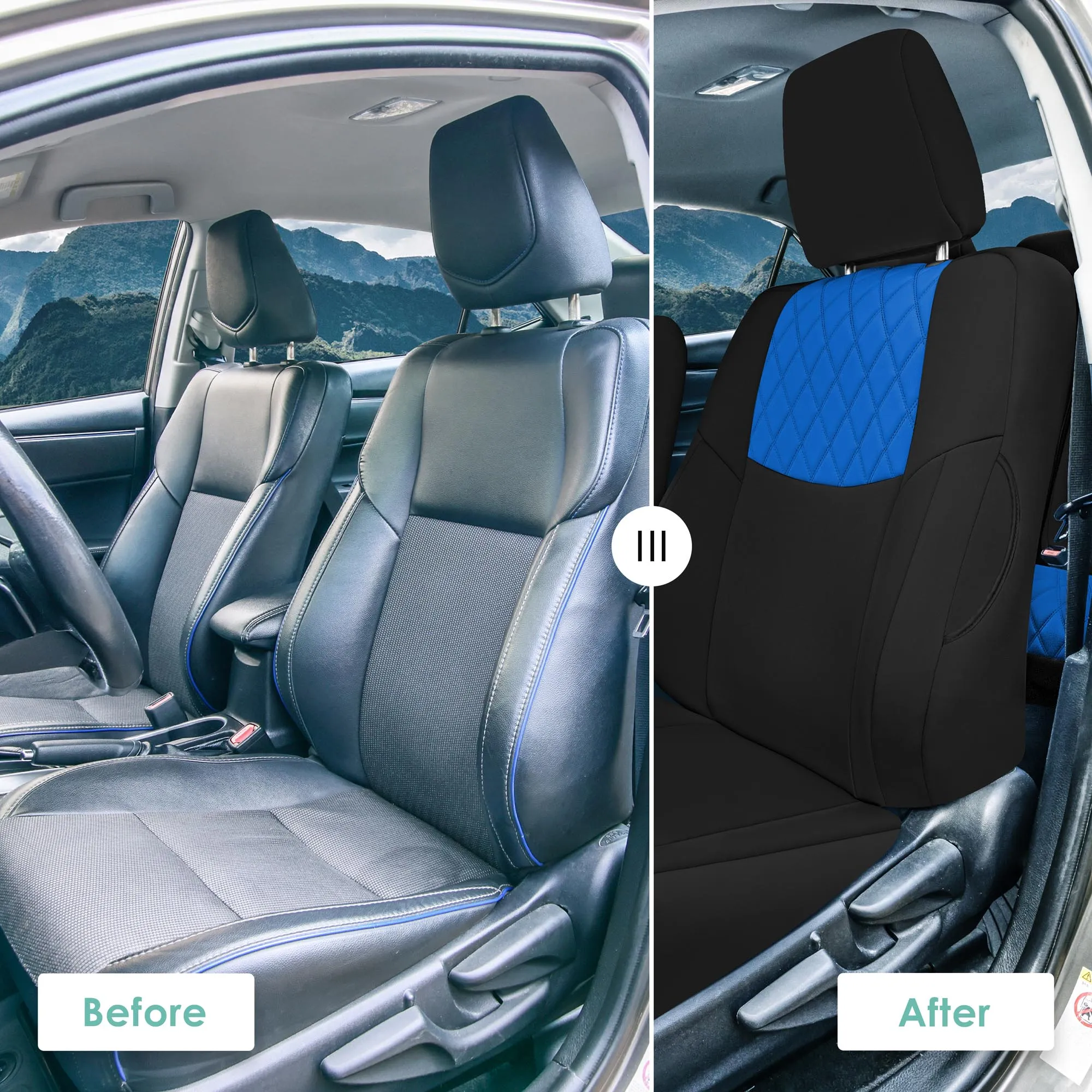 Toyota Corolla S | SE | LE 2014-2019 - Front Set Seat Covers - Blue Ultraflex Neoprene