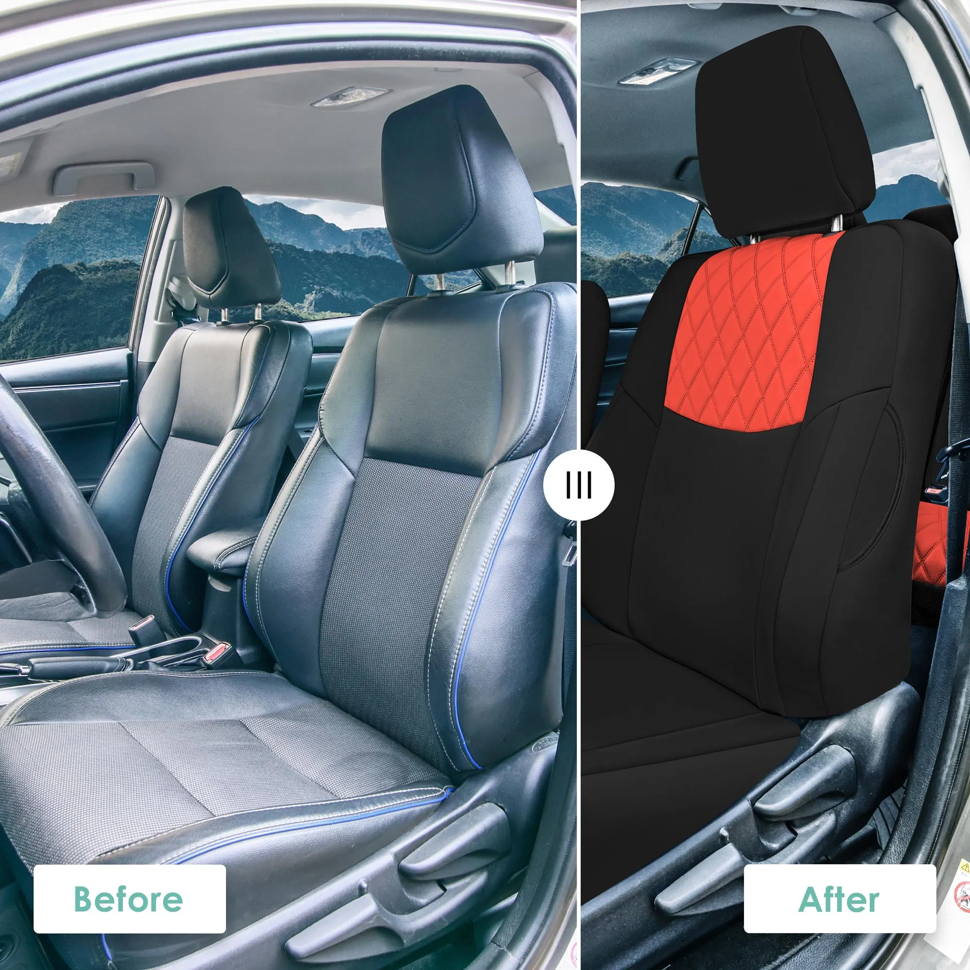 Toyota Corolla S | SE | LE 2014-2019 - Front Set Seat Covers - Red Ultraflex Neoprene