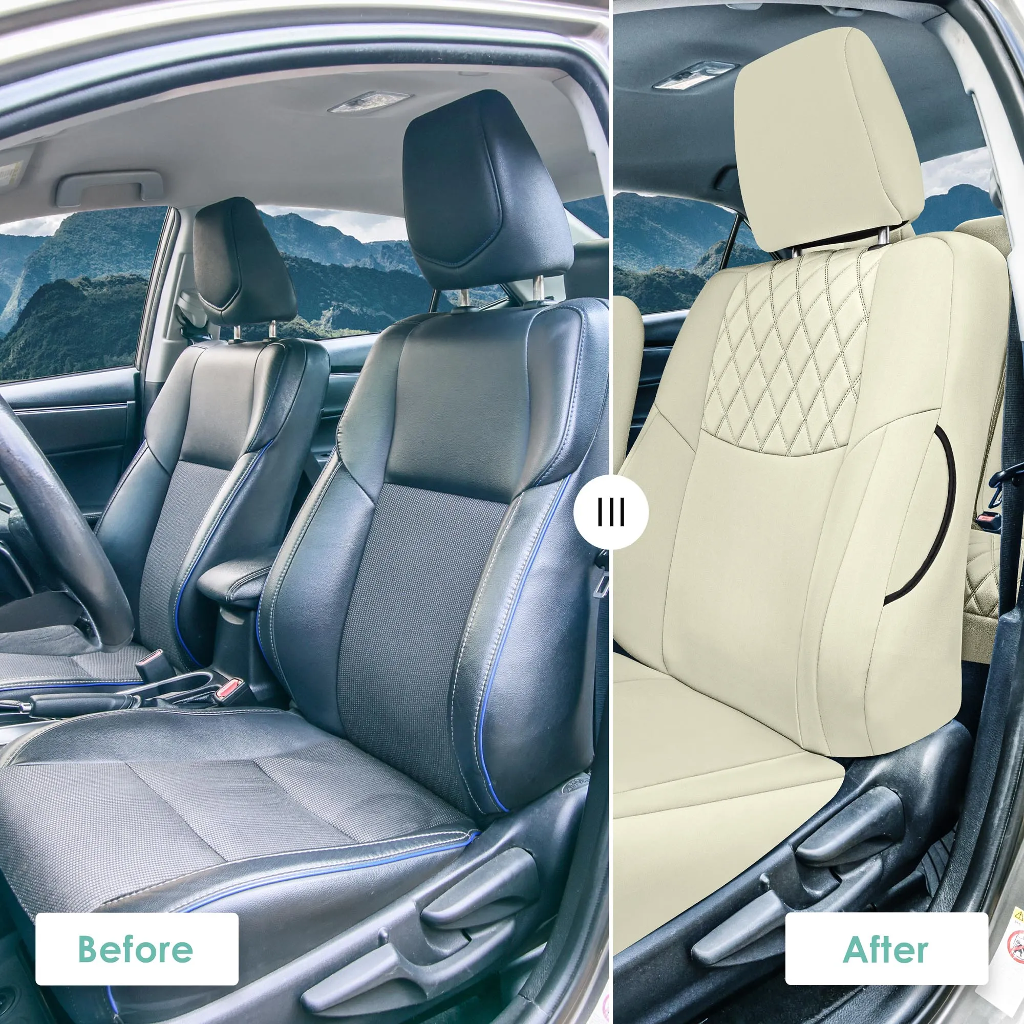 Toyota Corolla S | SE | LE 2014-2019 - Front Set Seat Covers - Solid Beige Ultraflex Neoprene