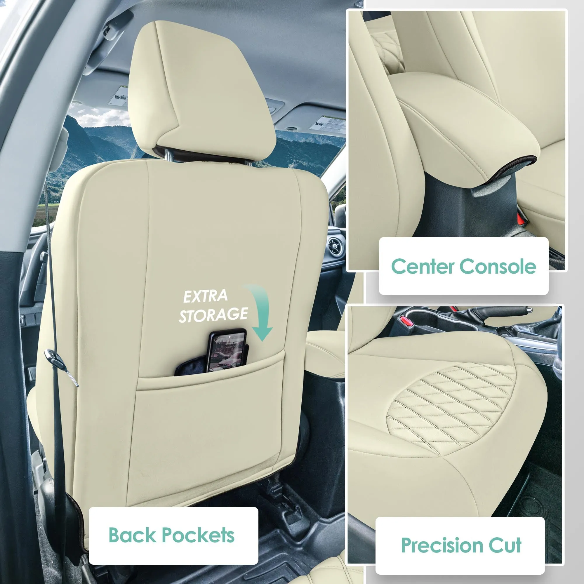 Toyota Corolla S | SE | LE 2014-2019 - Front Set Seat Covers - Solid Beige Ultraflex Neoprene