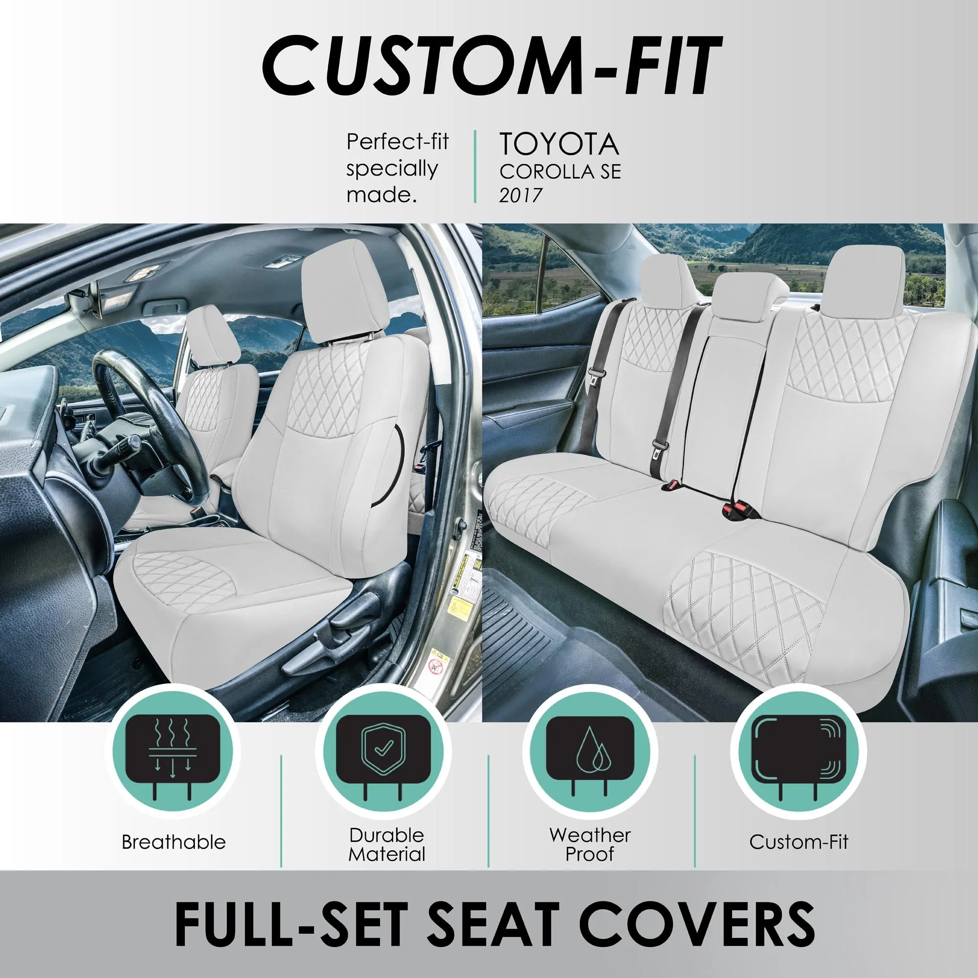 Toyota Corolla S | SE | LE 2014-2019 - Full Set Seat Covers - Solid Gray Ultraflex Neoprene
