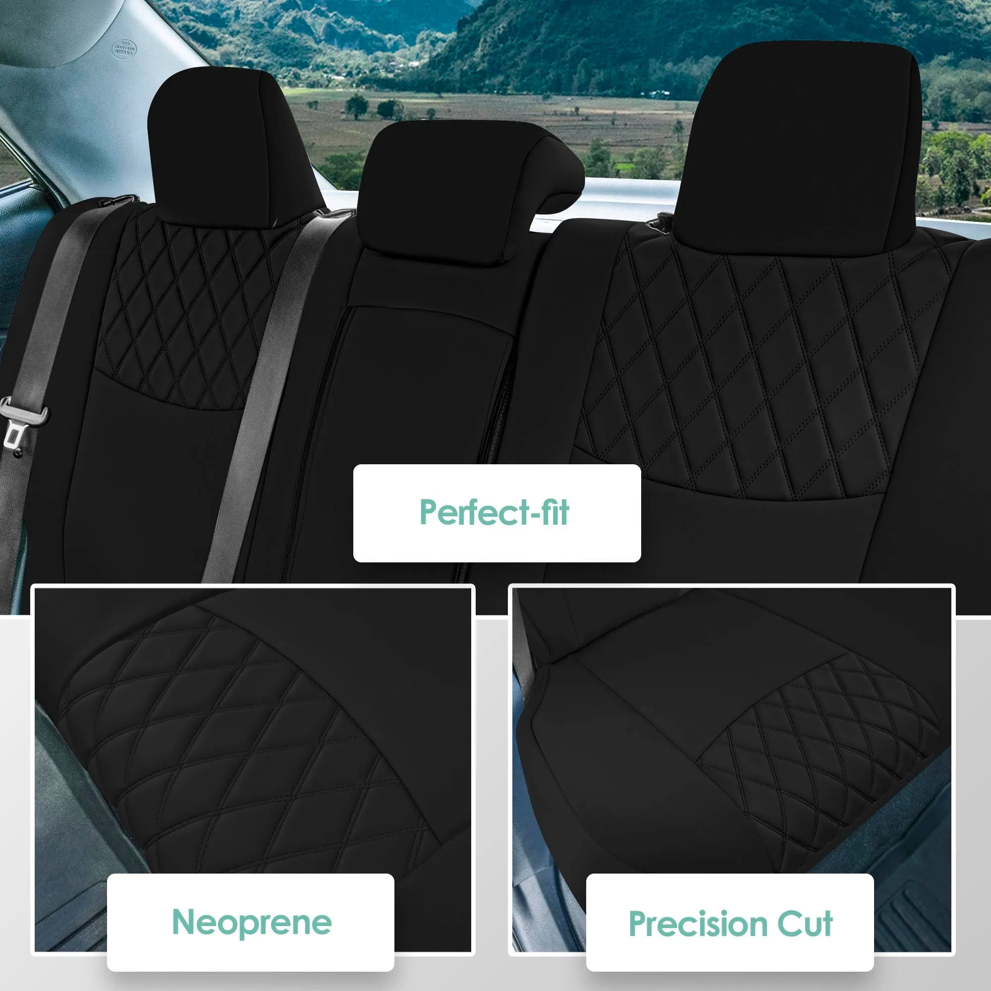 Toyota Corolla S | SE | LE 2014-2019 - Rear Set Seat Covers - Black Ultraflex Neoprene
