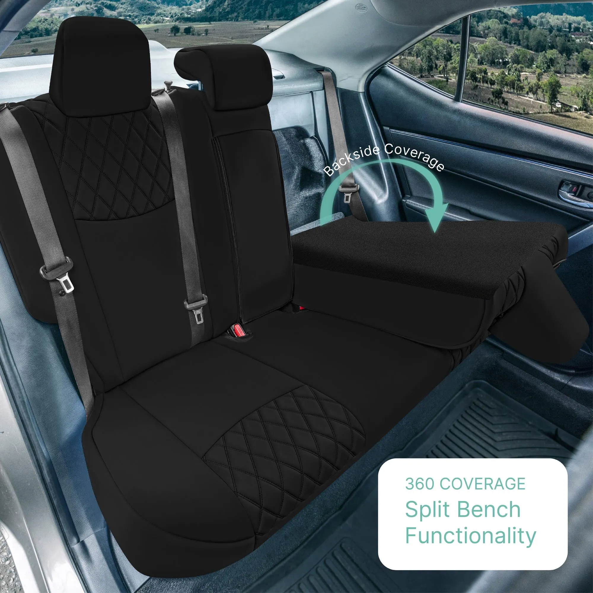 Toyota Corolla S | SE | LE 2014-2019 - Rear Set Seat Covers - Black Ultraflex Neoprene