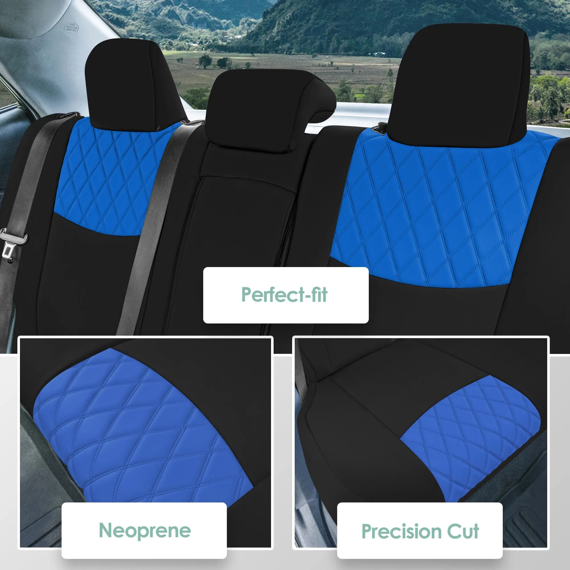 Toyota Corolla S | SE | LE 2014-2019 - Rear Set Seat Covers - Blue Ultraflex Neoprene