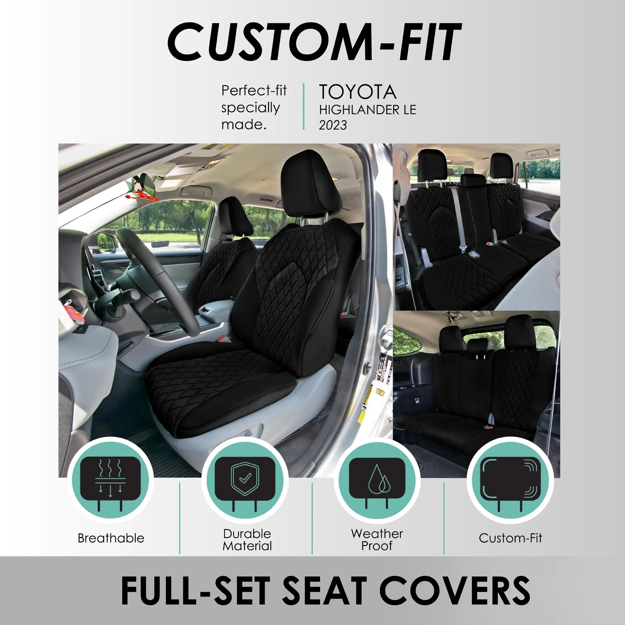 Toyota Highlander - 2020 - 2024  - Full Set Seat Covers - Black Ultraflex Neoprene