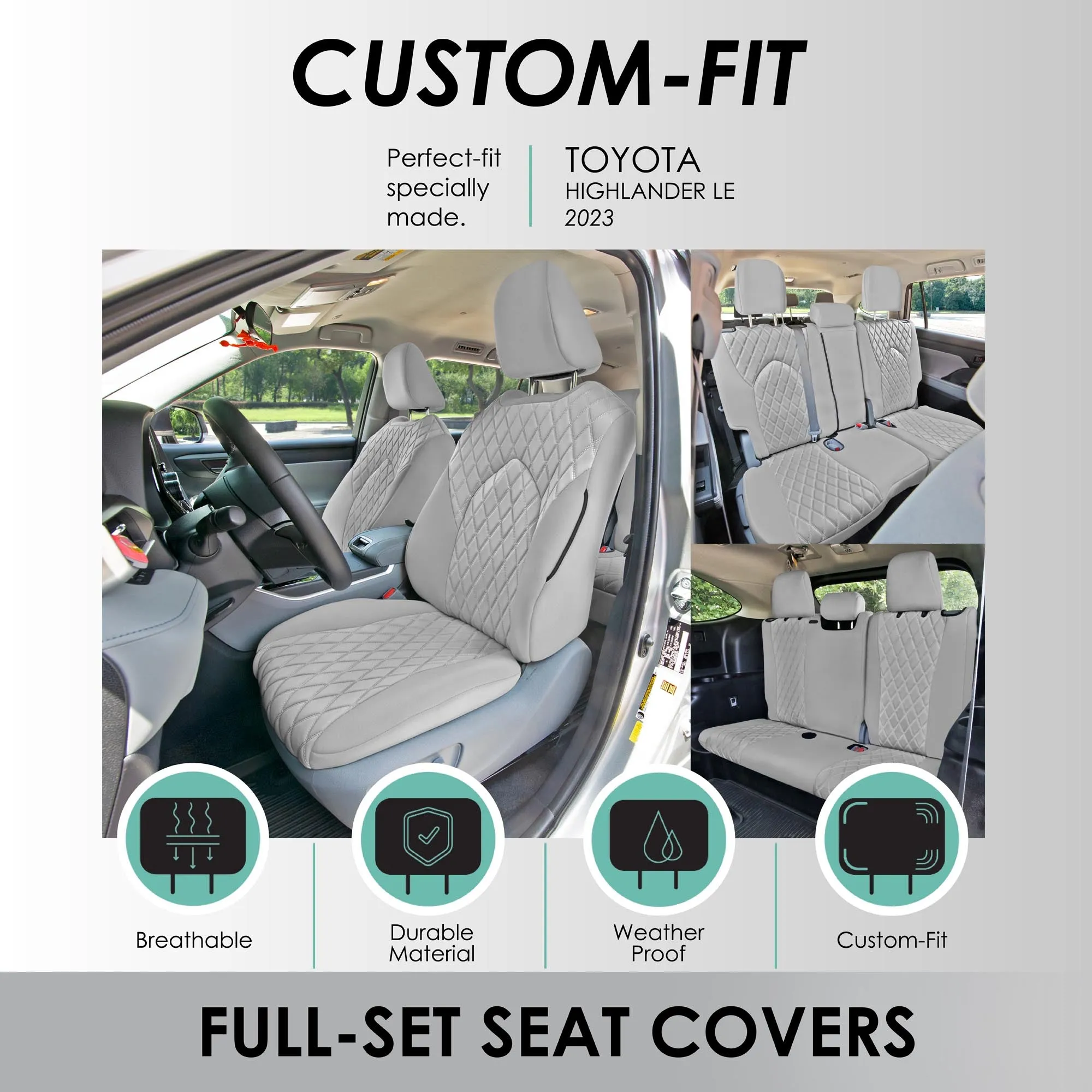 Toyota Highlander - 2020 - 2024  - Full Set Seat Covers - Solid Gray Ultraflex Neoprene