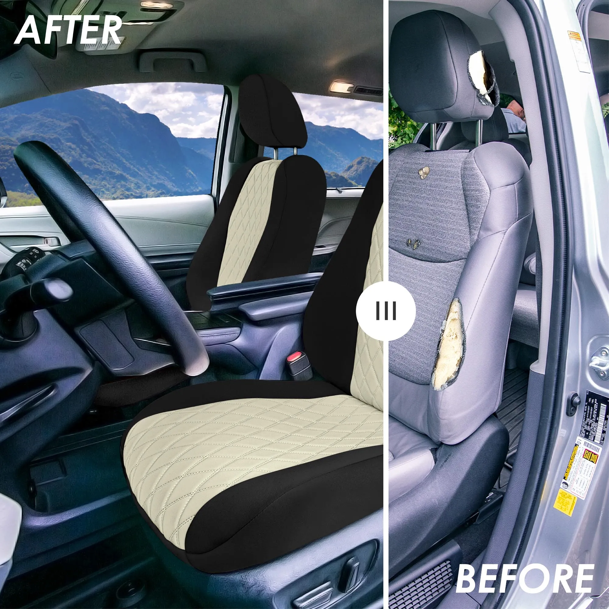 Toyota Sienna - 2021 - 2024 - Front Set Seat Covers - Beige Ultraflex Neoprene