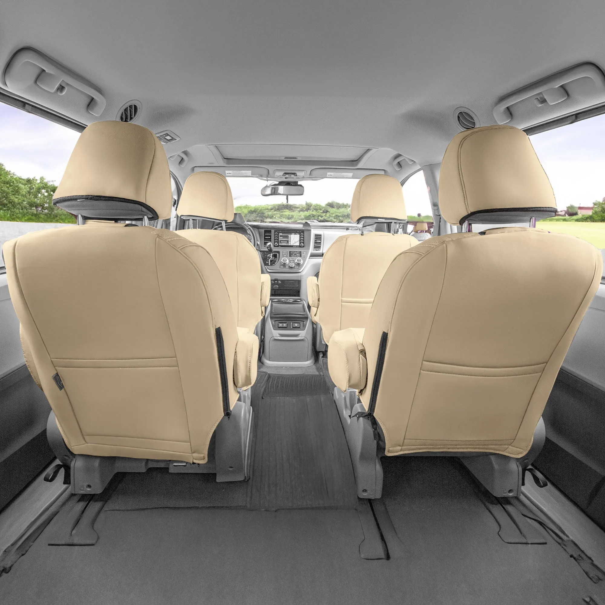 Toyota Sienna 7 Passenger 2011 - 2020 - 2nd Row Set Seat Covers - Solid Beige Faux Leather