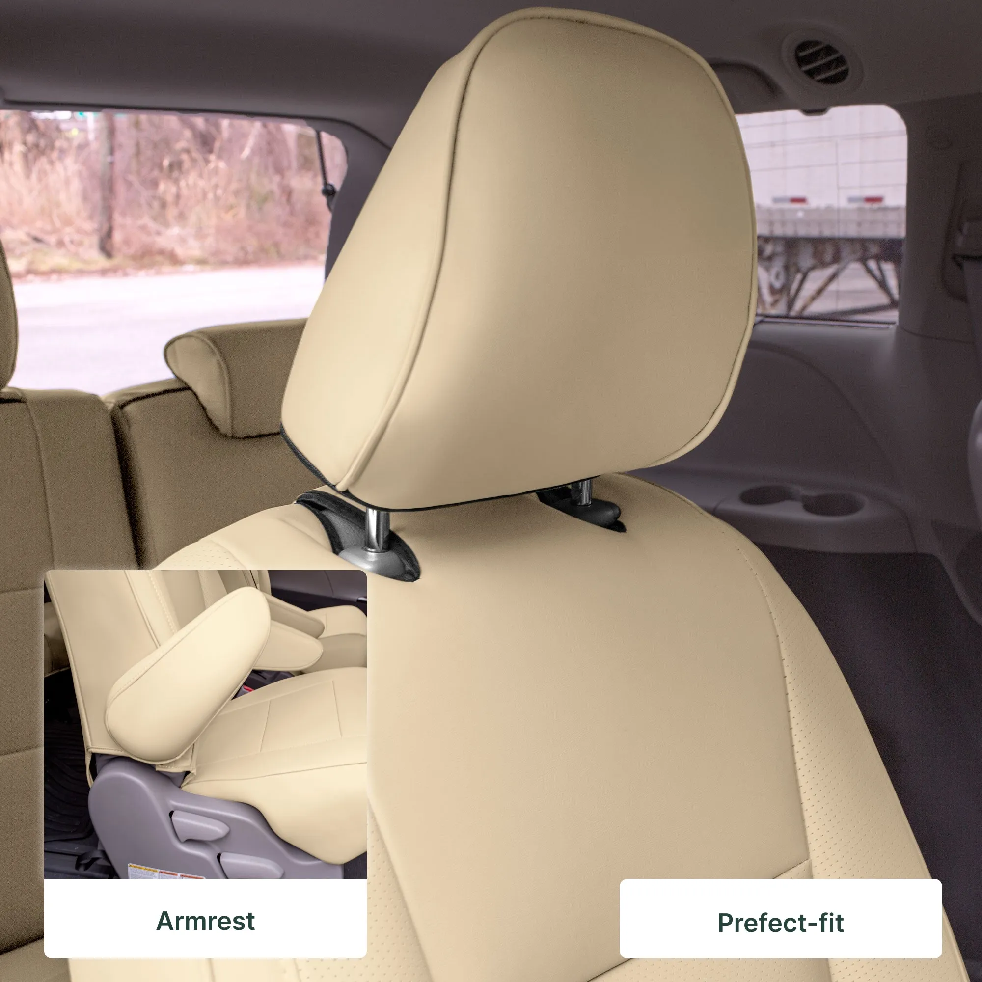 Toyota Sienna 7 Passenger 2011 - 2020 - 2nd Row Set Seat Covers - Solid Beige Faux Leather
