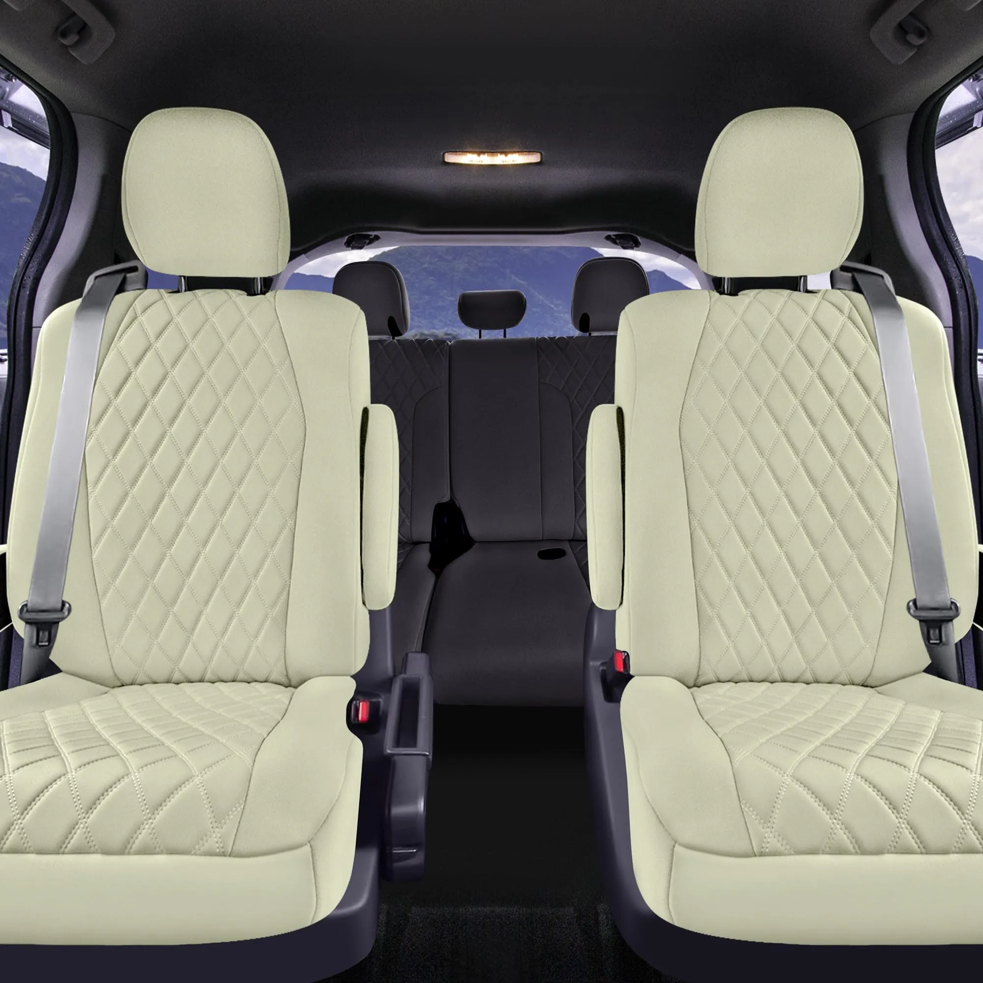 Toyota Sienna 7 Passenger - 2021 - 2024 - 2nd Row Set Seat Covers - Solid Beige Ultraflex Neoprene