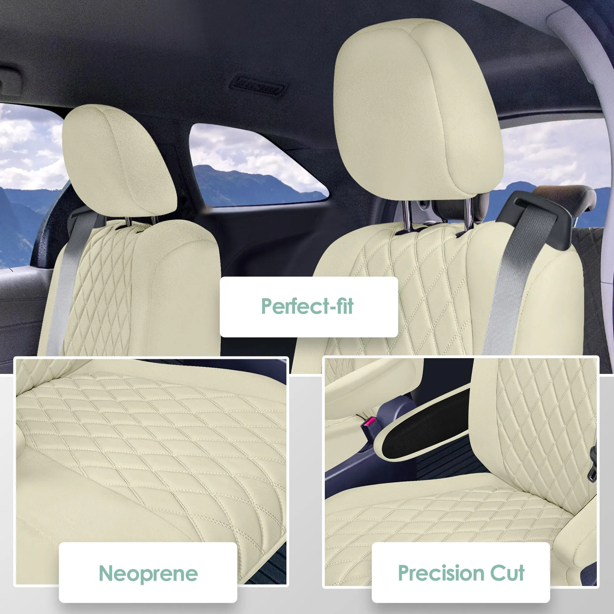 Toyota Sienna 7 Passenger - 2021 - 2024 - 2nd Row Set Seat Covers - Solid Beige Ultraflex Neoprene