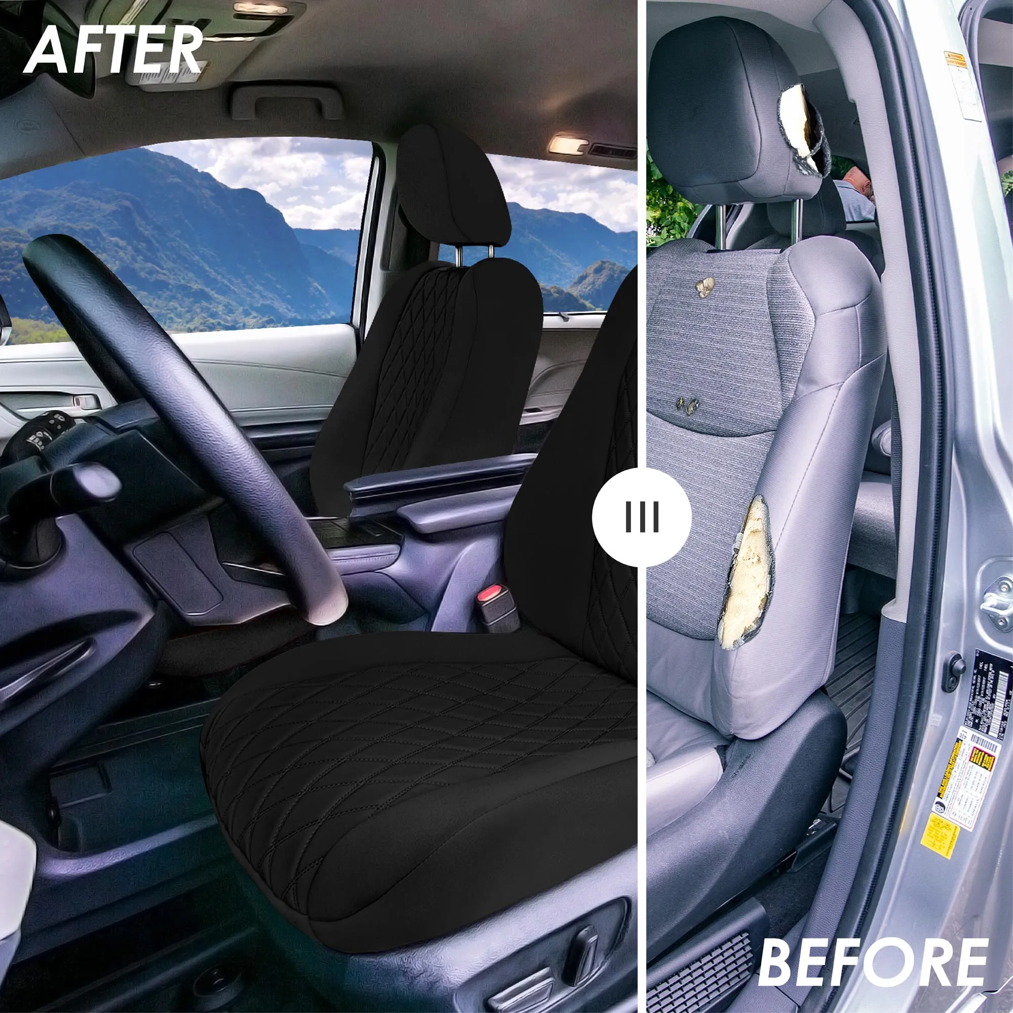 Toyota Sienna 7 Passenger - 2021 - 2024 - Full Set Seat Covers - Black Ultraflex Neoprene