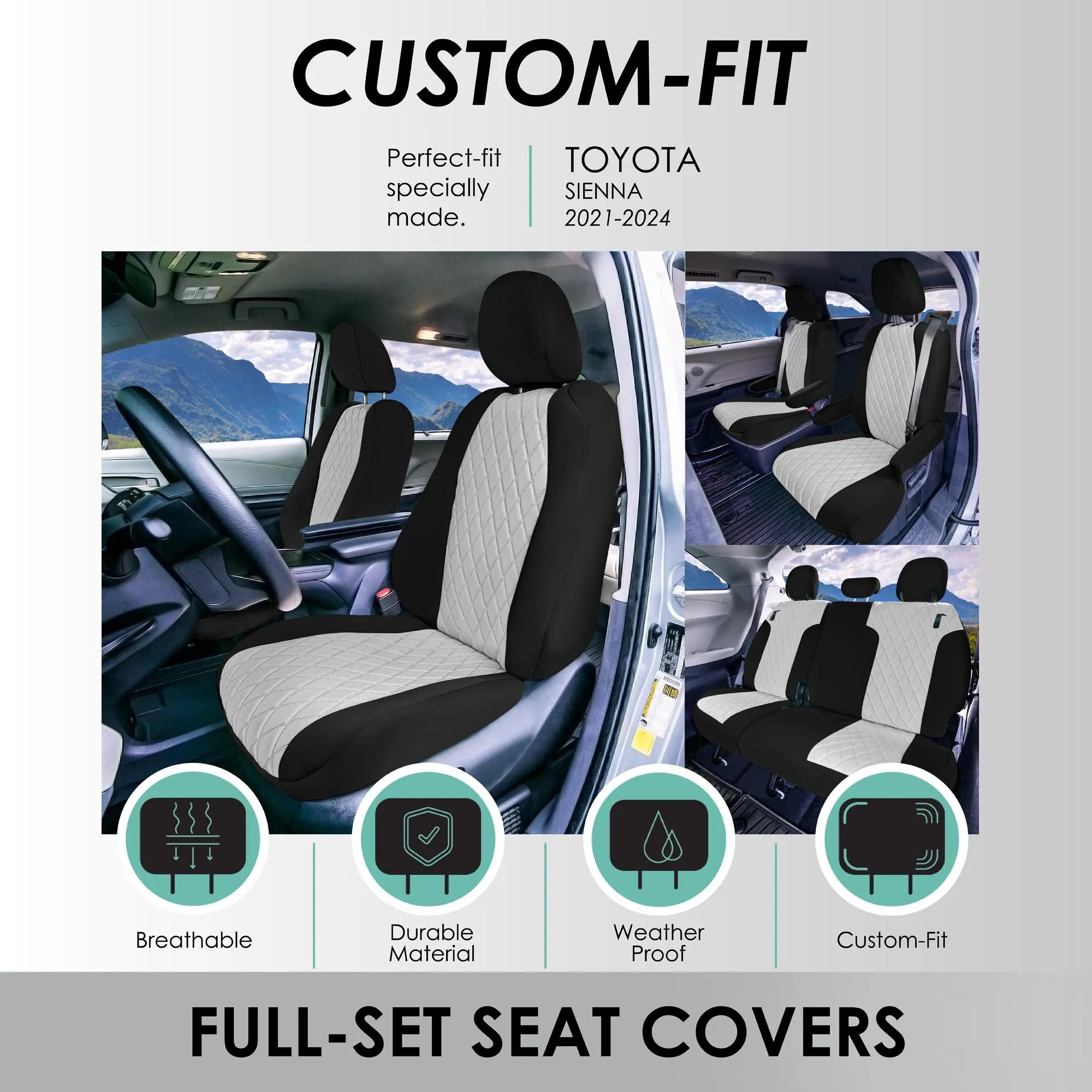 Toyota Sienna 7 Passenger - 2021 - 2024 - Full Set Seat Covers - Gray Ultraflex Neoprene