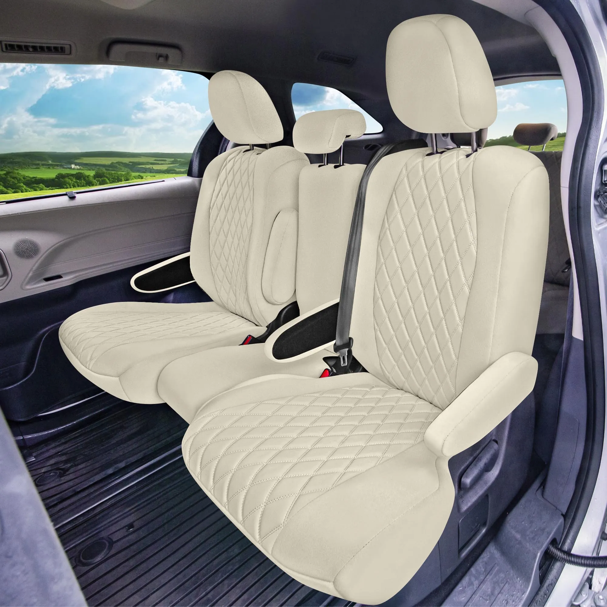 Toyota Sienna 8 Passenger 2011 - 2020 - 2nd Row Set Seat Covers - Solid Beige Ultraflex Neoprene
