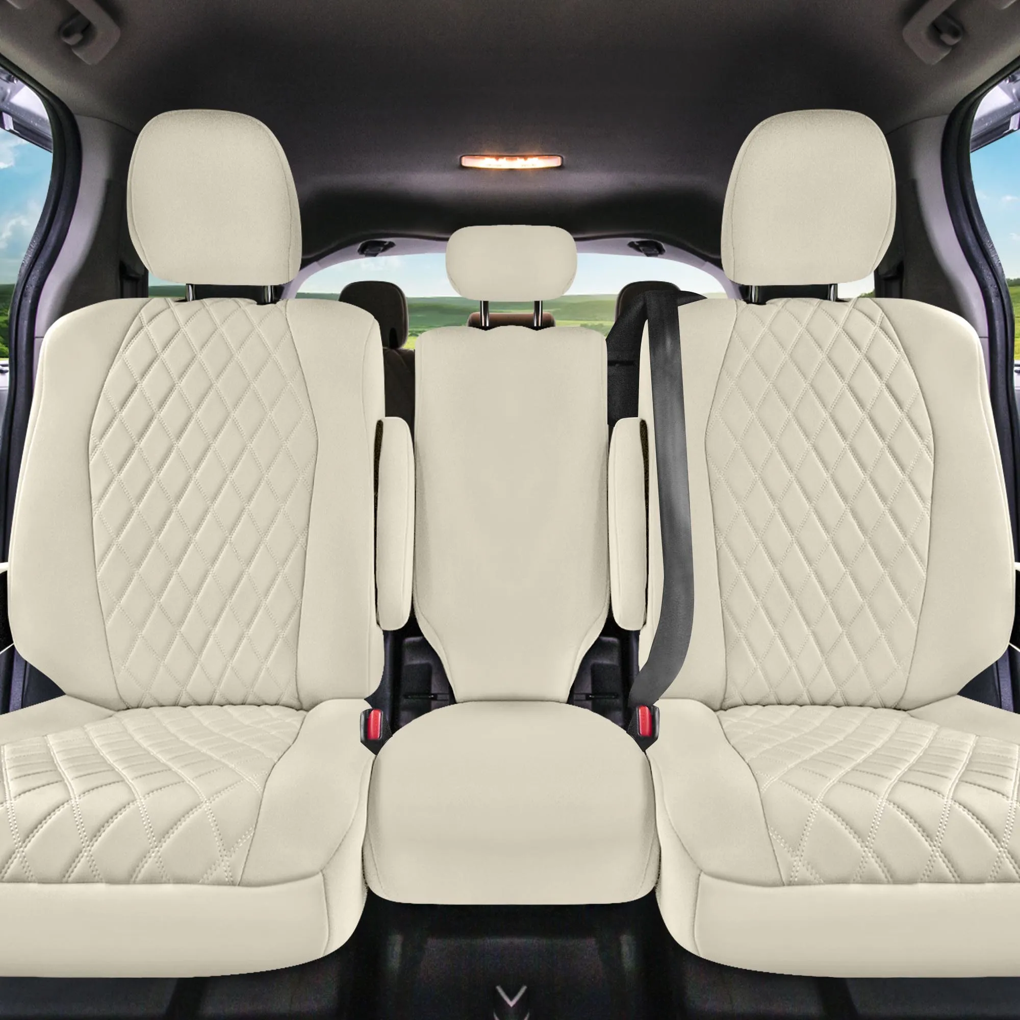Toyota Sienna 8 Passenger 2011 - 2020 - 2nd Row Set Seat Covers - Solid Beige Ultraflex Neoprene