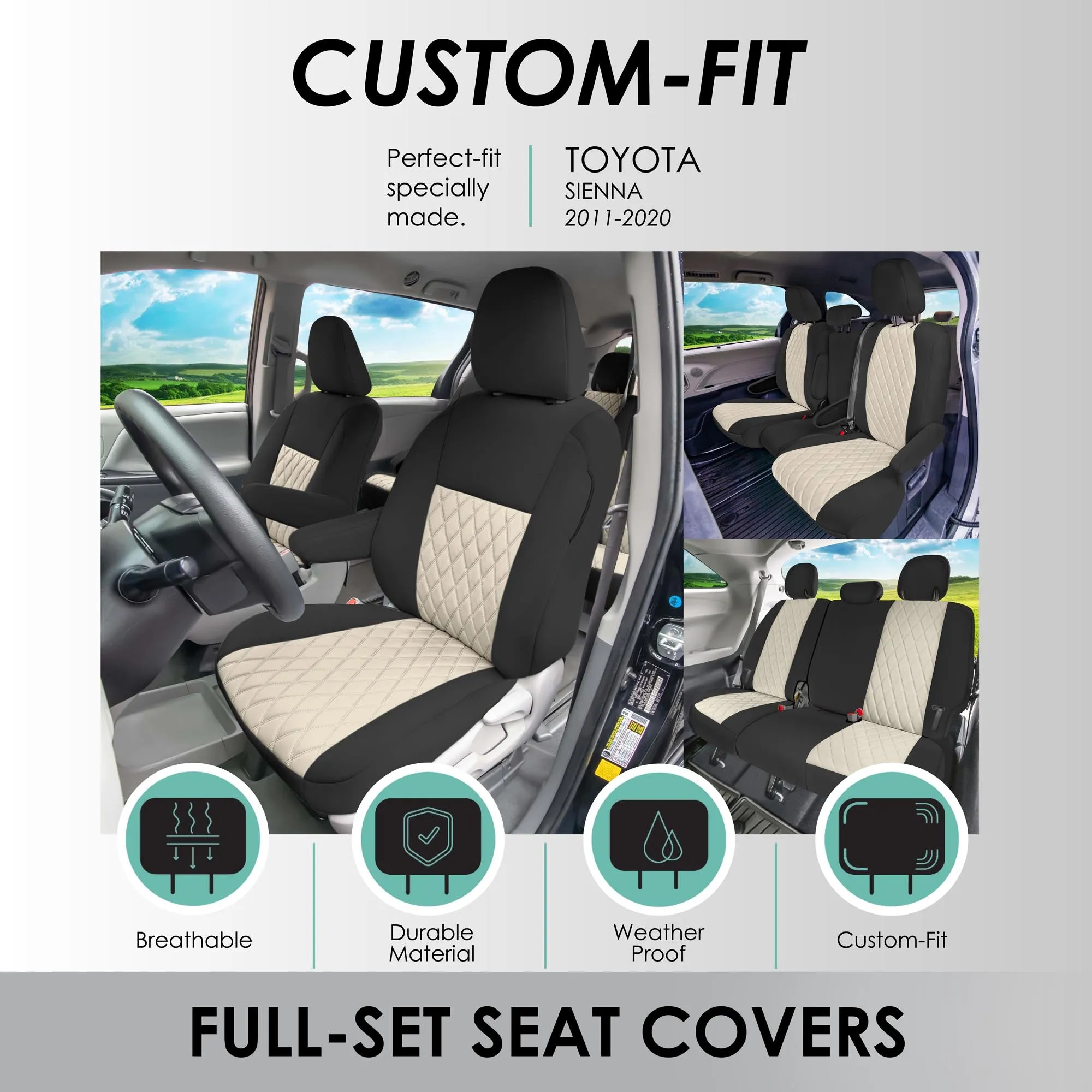 Toyota Sienna 8 Passenger 2011 - 2020 - Full Set Seat Covers - Beige Ultraflex Neoprene