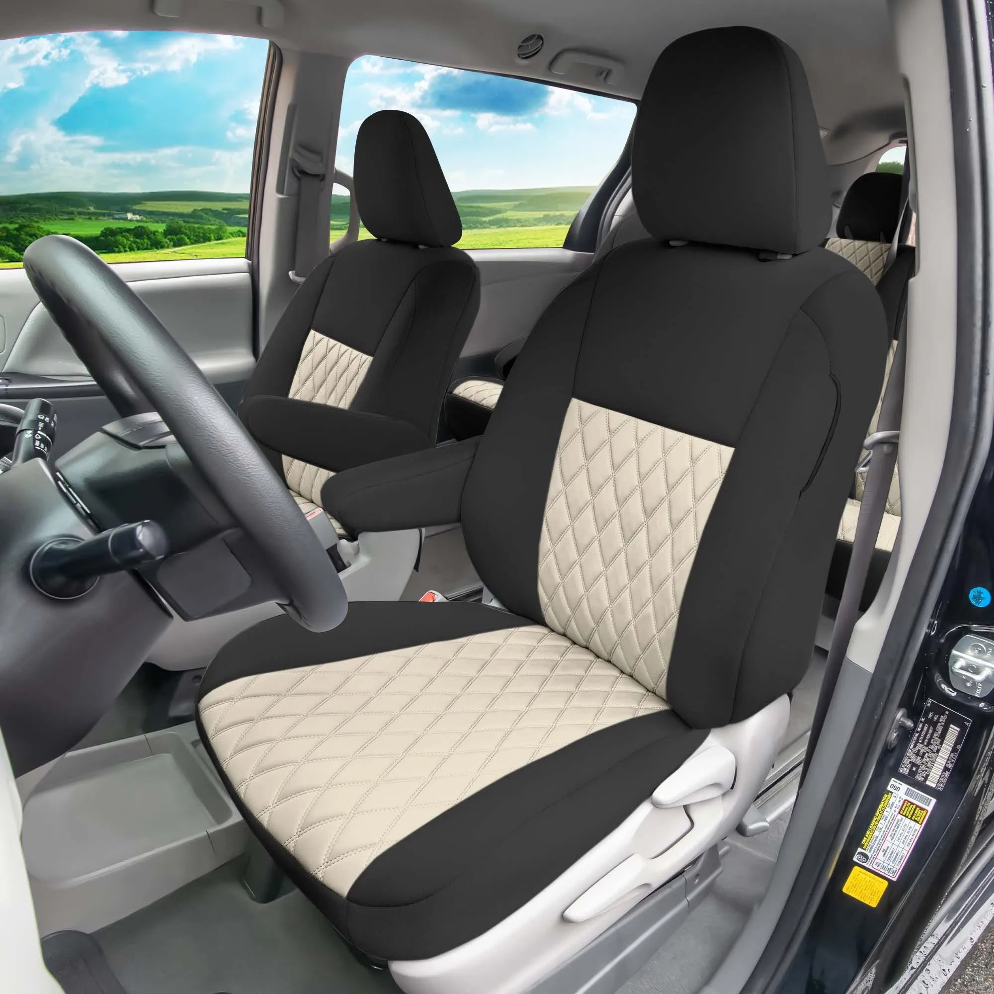 Toyota Sienna 8 Passenger 2011 - 2020 - Full Set Seat Covers - Beige Ultraflex Neoprene
