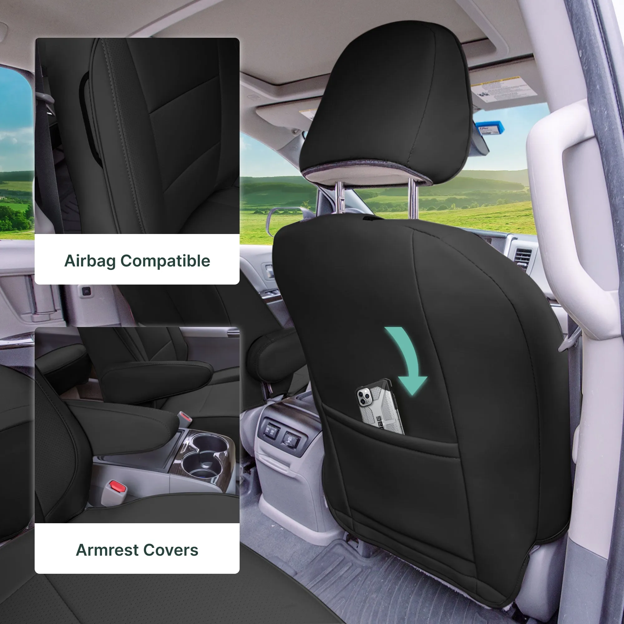 Toyota Sienna 8 Passenger 2011 - 2020 - Full Set Seat Covers - Black Faux Leather