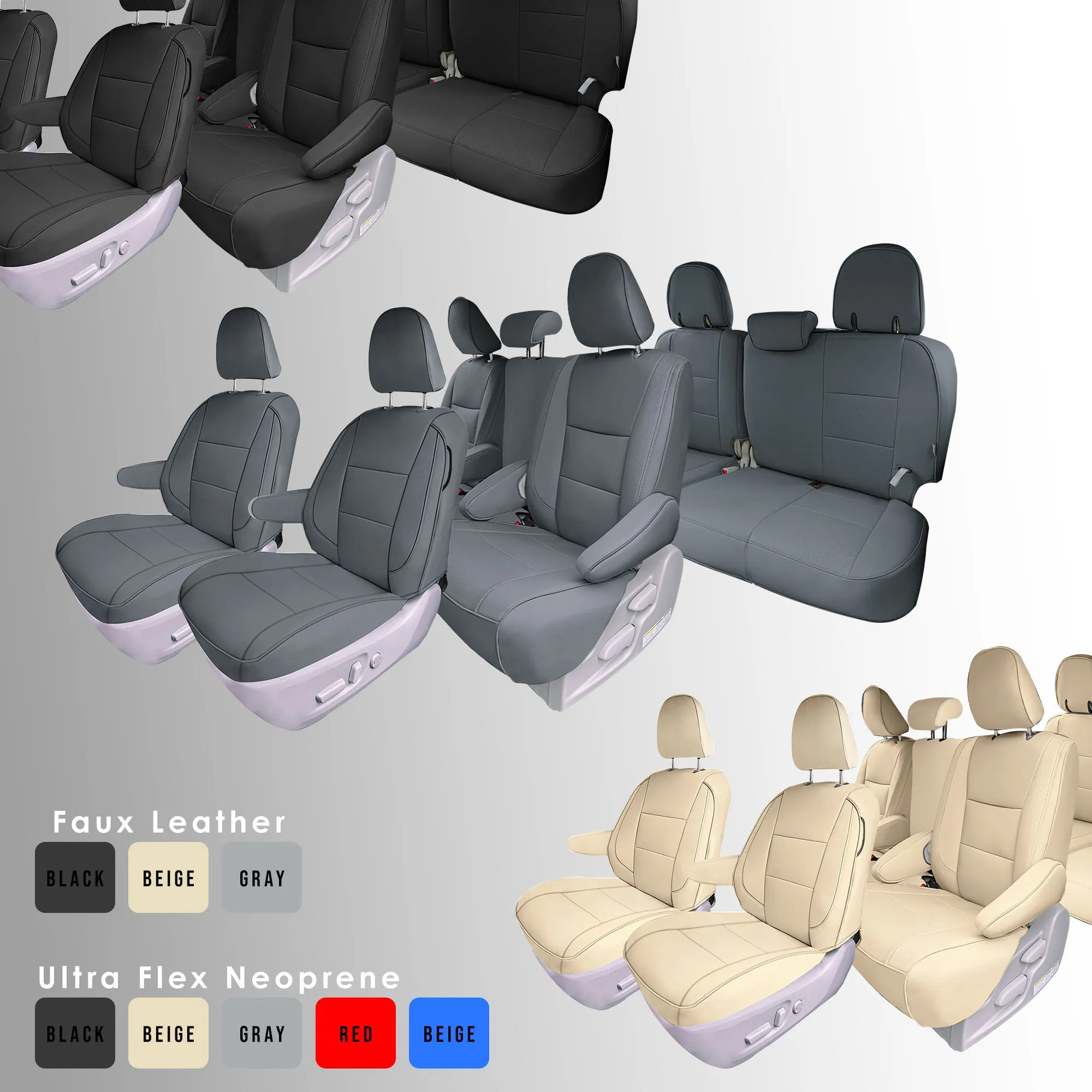 Toyota Sienna 8 Passenger 2011 - 2020 - Full Set Seat Covers - Black Faux Leather